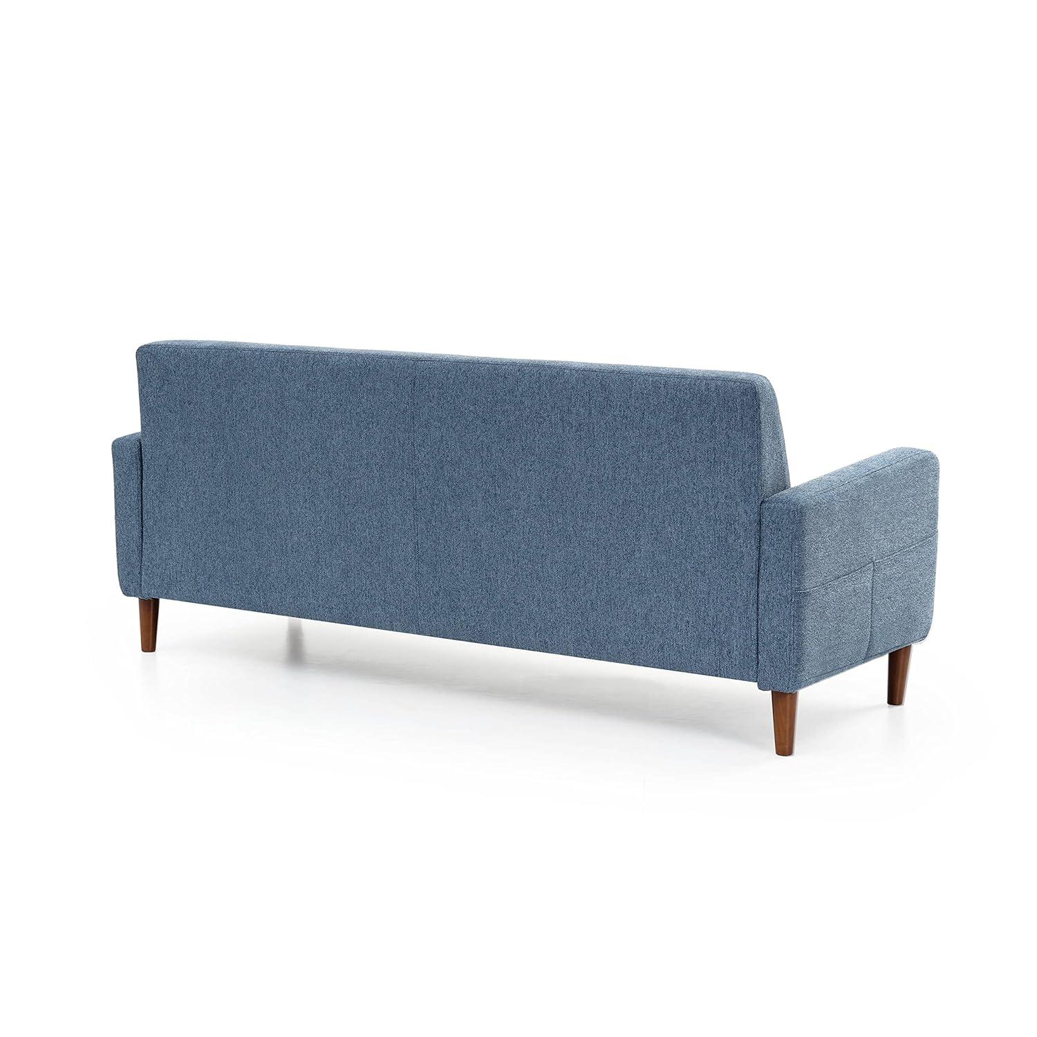 Mellow Adair Mid-Century Modern Sofa Couch with Armrest Pockets, Tufted Linen Fabric, Heather Blue