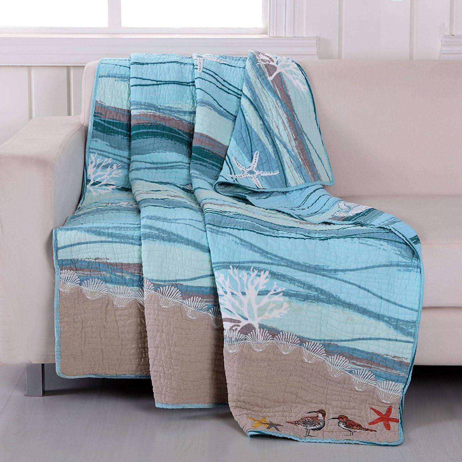 Maui Seashell Quilted Embroidery Reversible Throw