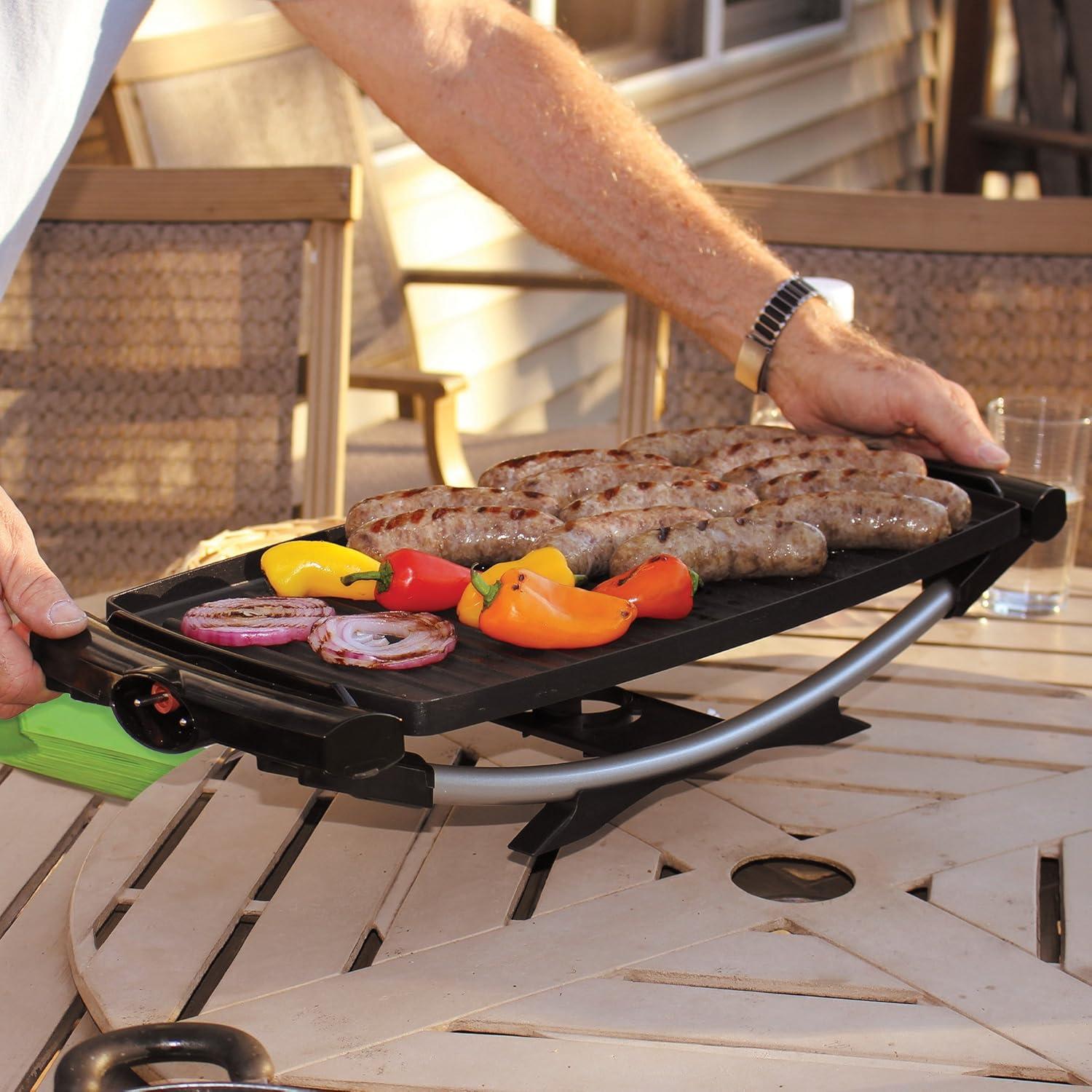 Red Electric Indoor Outdoor Grill with Non-Stick Surface