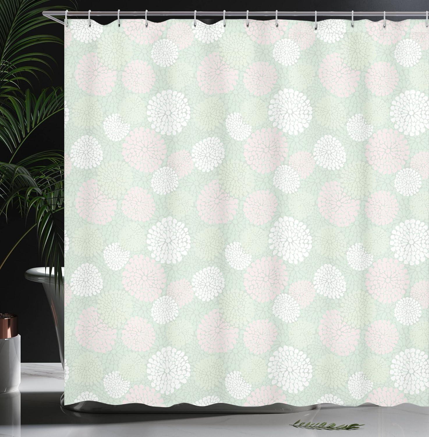 Ambesonne Mint Shower Curtain, Pastel Dahlia Blossoms, 69"Wx70"L, Almond Green Pink