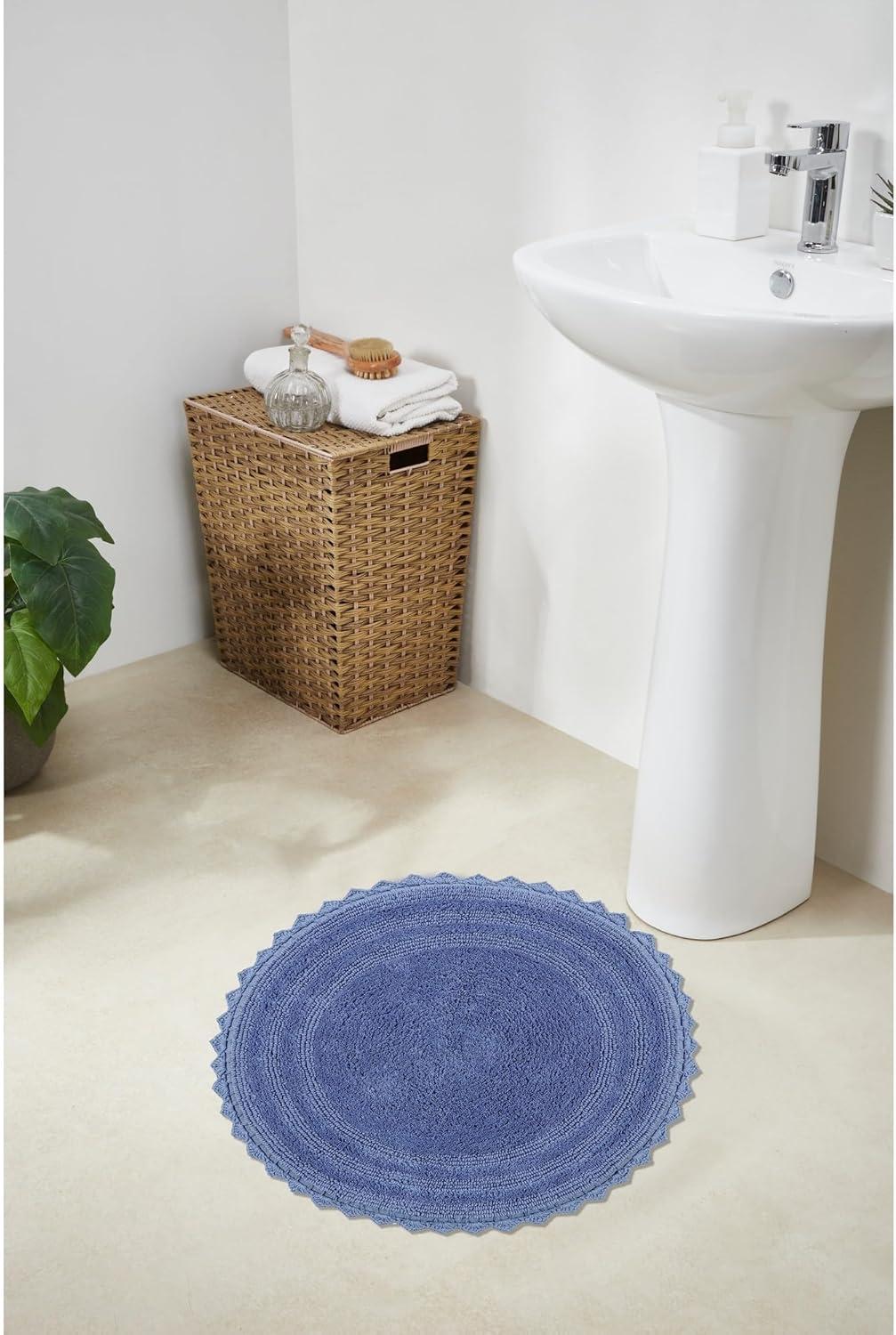 Better Trends Lilly Crochet 100% Cotton Tufted Reversible Bath Rug 30" Round - Blue