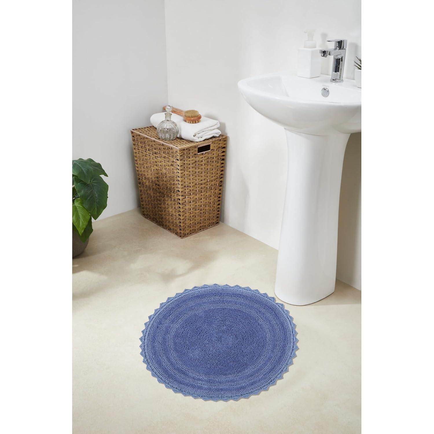 Better Trends Lilly Crochet 100% Cotton Tufted Reversible Bath Rug 30" Round - Blue