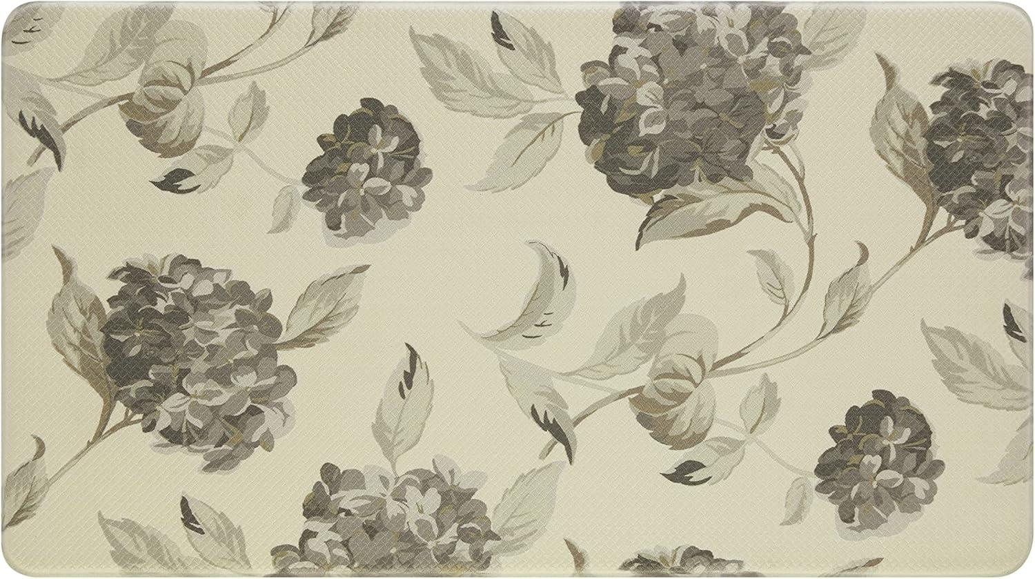 Hydrangea Floral Anti-Fatigue Kitchen Mat in Gray PVC