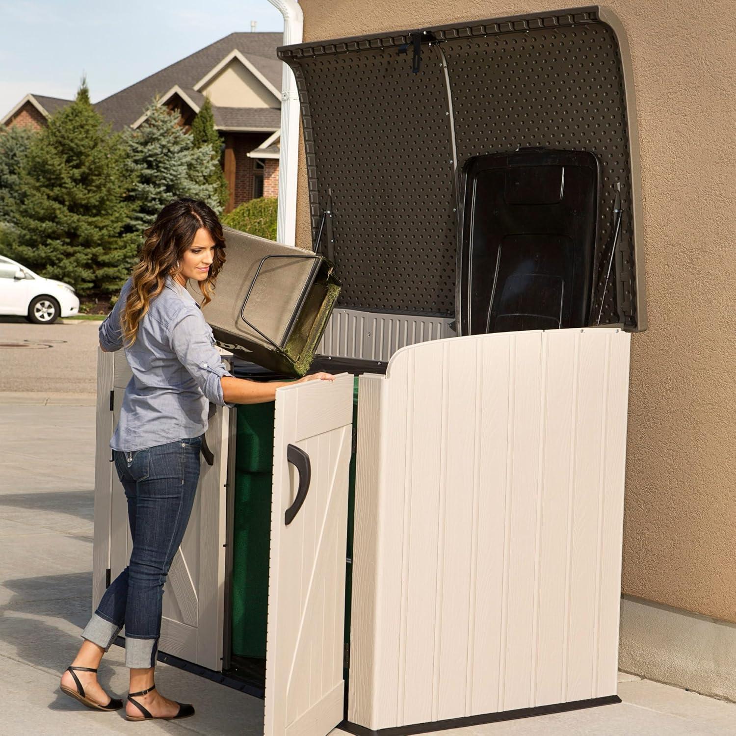 Lifetime 6.25 ft. x 3.5 ft. x 4.33 ft. Heavy Duty 75 cubic feet Vertical Plastic Storage Shed, Tan/Brown (60170)