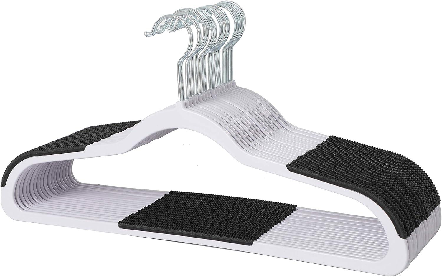Finnhomy 50 Pack Plastic Hangers, Heavy Duty Clothes Hangers with Non-Slip Pads, Space Saving Easy Slide Organizer for Bedroom Closet, Great for Shirts, Pants, White