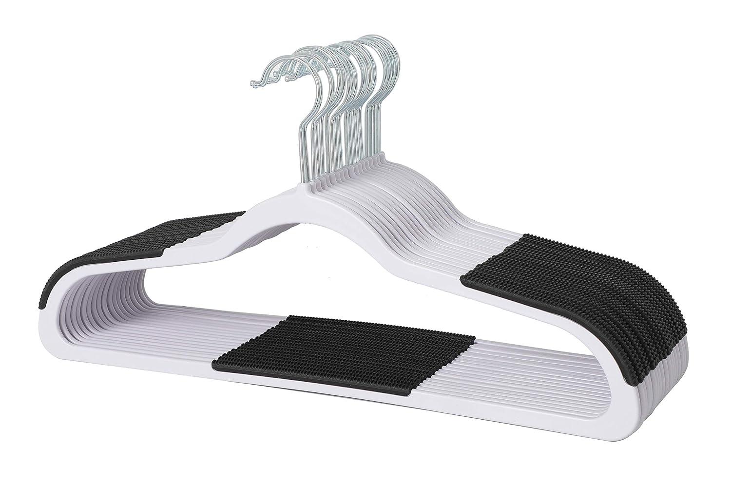 Finnhomy 50 Pack Plastic Hangers, Heavy Duty Clothes Hangers with Non-Slip Pads, Space Saving Easy Slide Organizer for Bedroom Closet, Great for Shirts, Pants, White