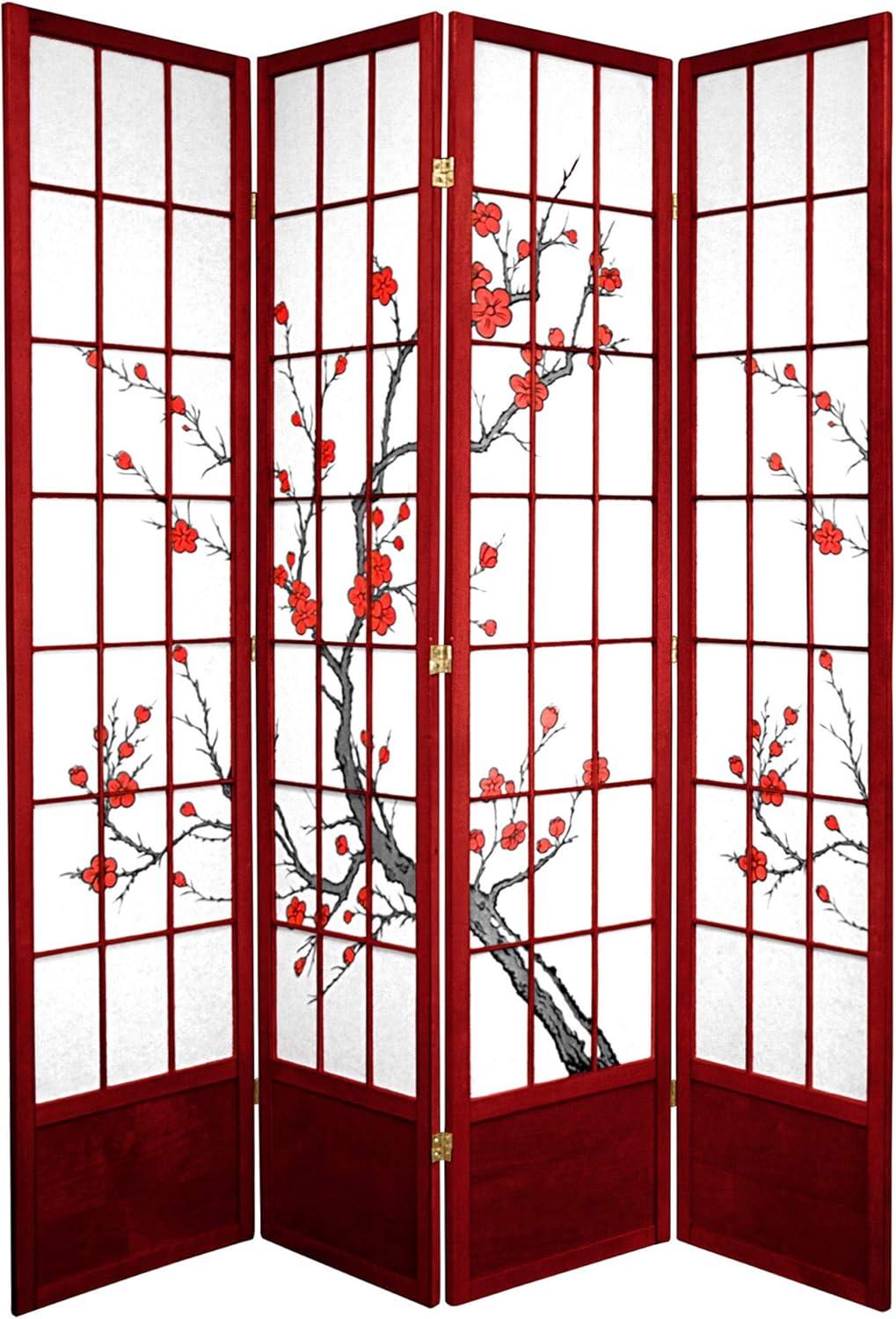 86" Rosewood Cherry Blossom Shoji Room Divider