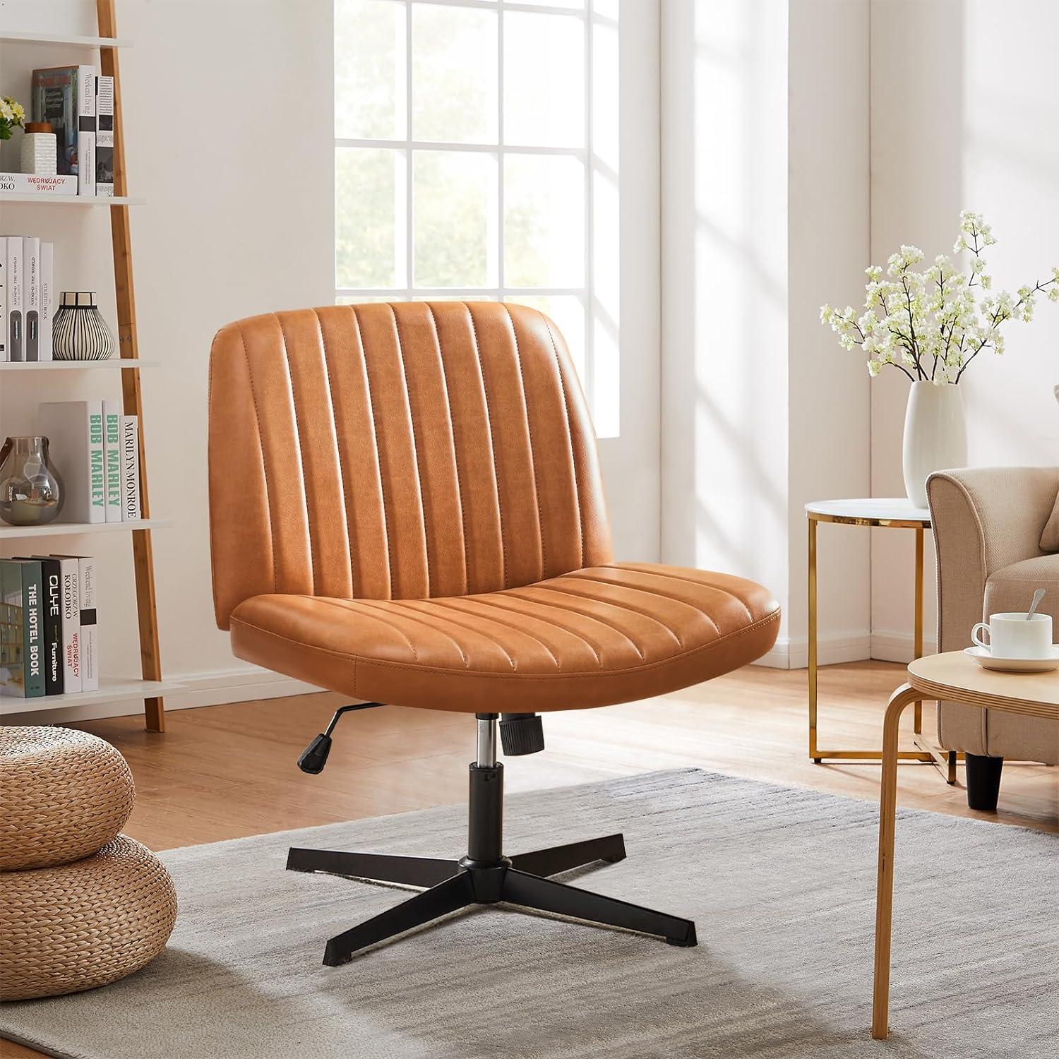 Adjustable Brown PU Leather Swivel Task Chair