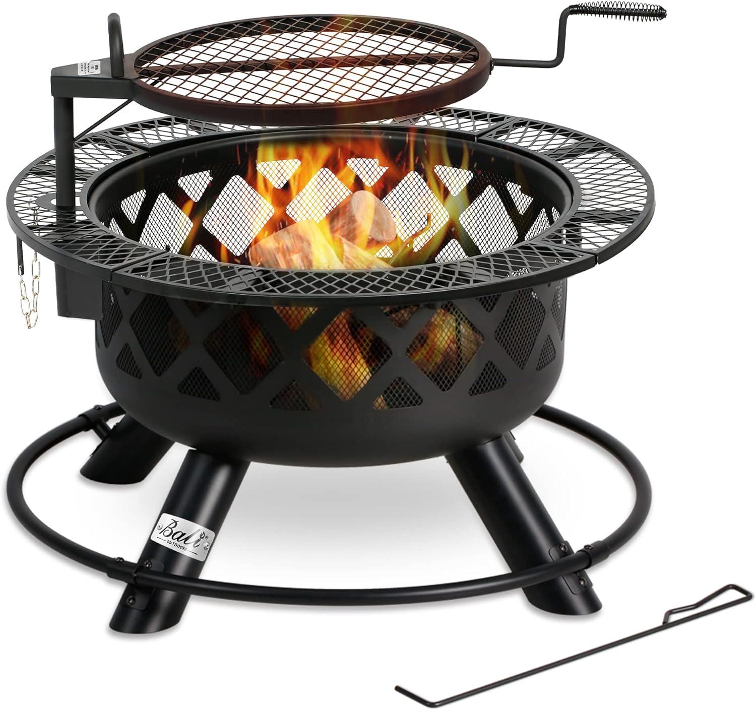 32'' Black Wood Burning Fire Pit with Grill Grate