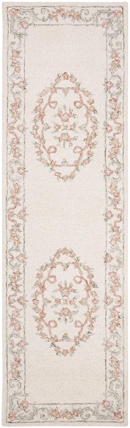 Handmade Ivory and Pink Wool Tufted Runner Rug