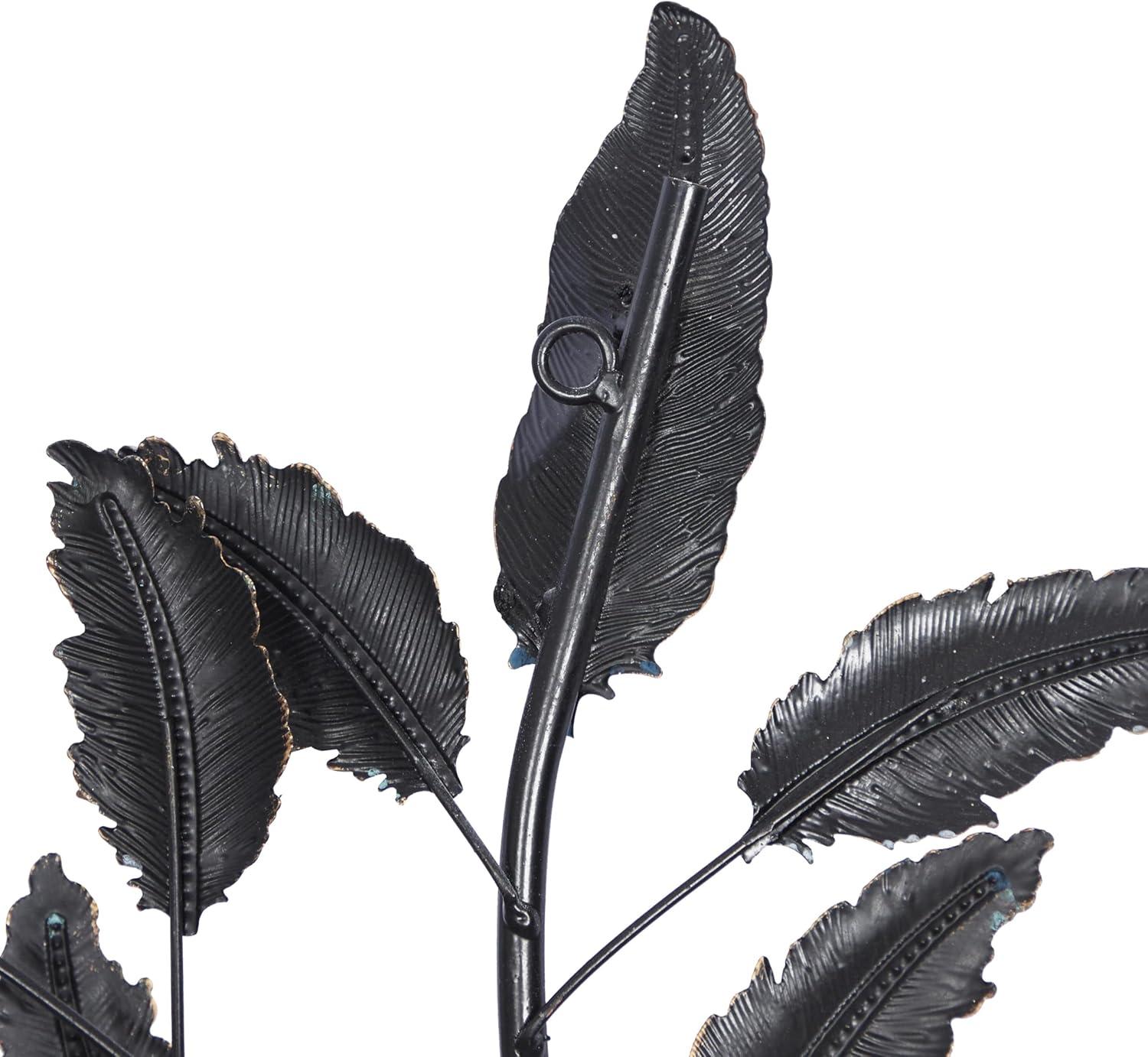 DecMode Blue Metal Leaf Wall Decor with Black Stems