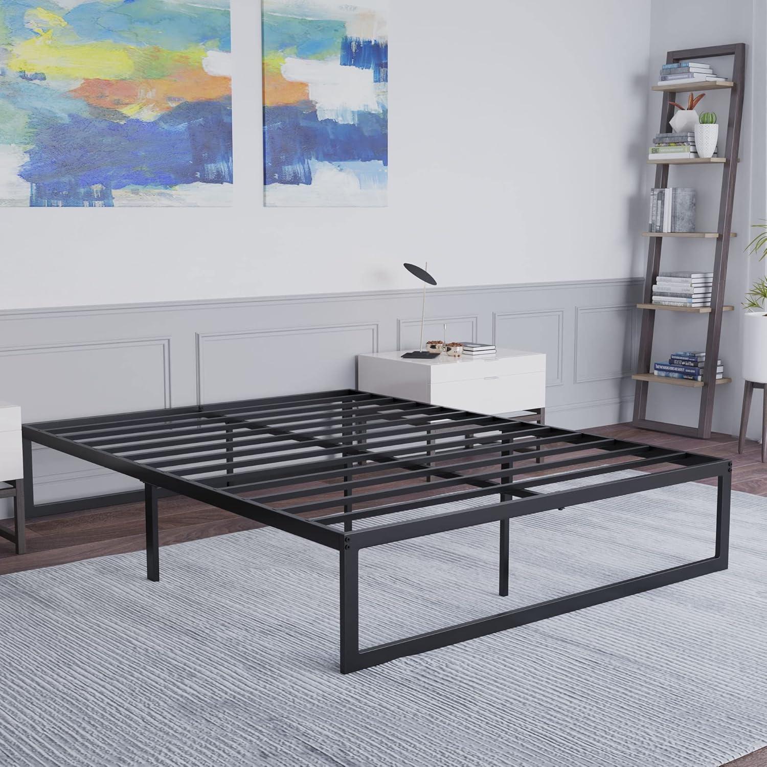 Modern Full Metal Platform Bed Frame with Underbed Storage, Black