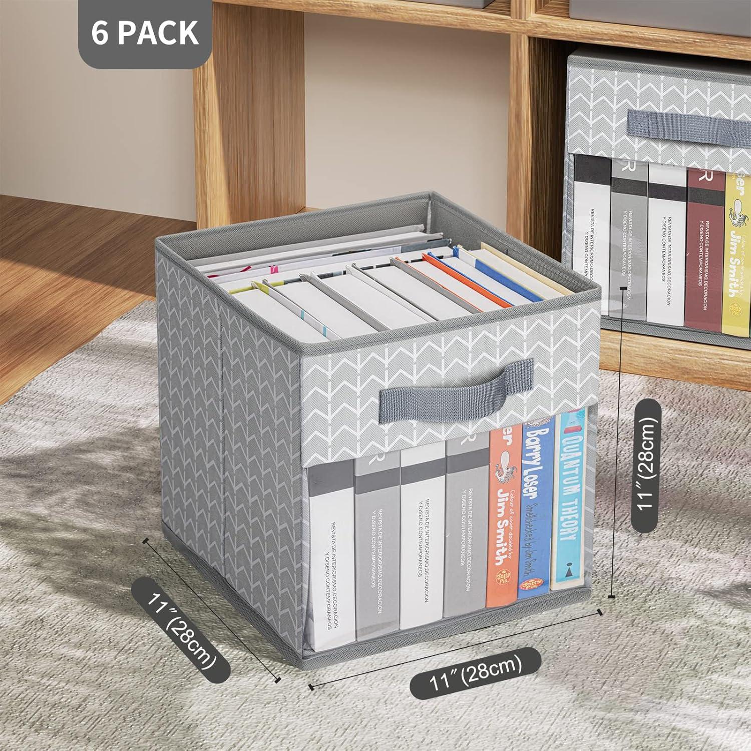 Storage Cubes, 6 Pack Cube Storage Bin, Foldable Storage Cubes With Window, Closet Storage Bins With Handle,Storage Cubes For Clothes, Toys, Books (Grey)