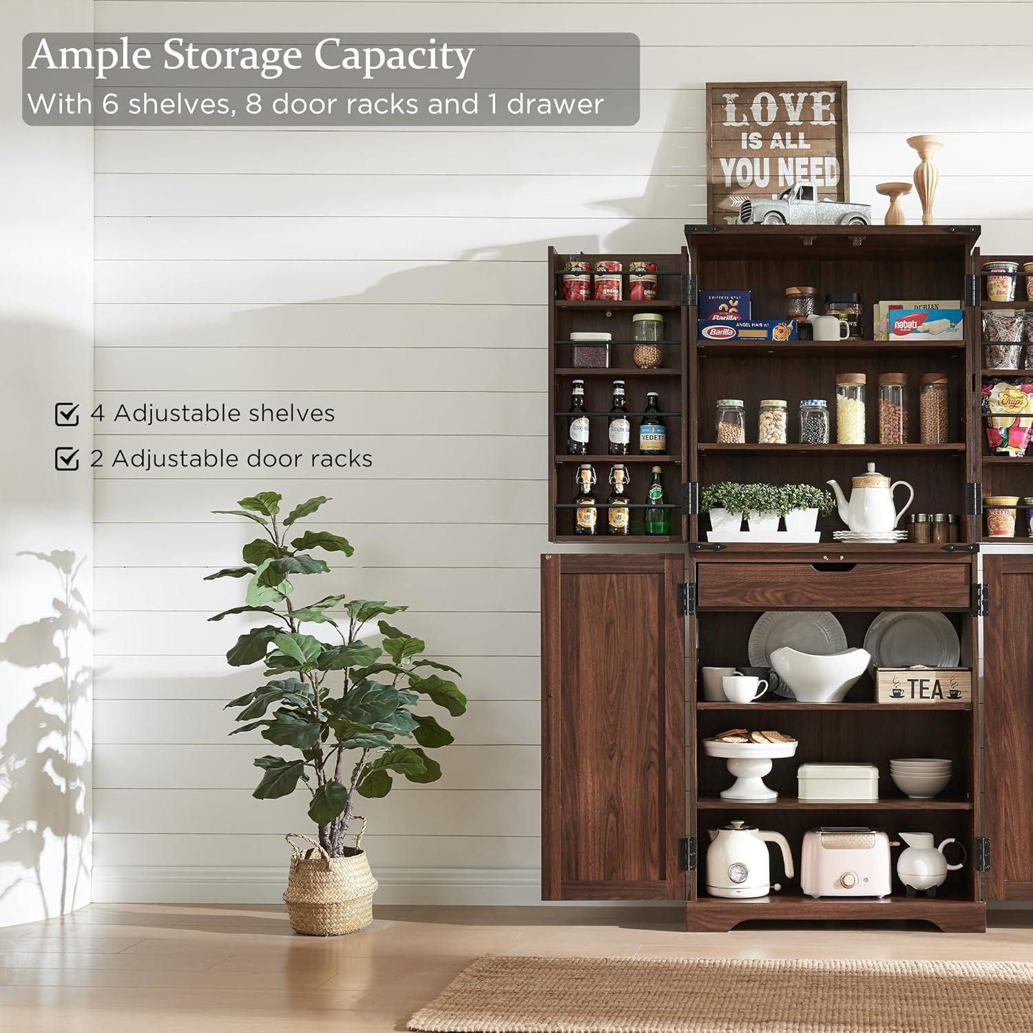 Rosalind Wheeler 72" Tall Kitchen Pantry, Farmhouse Storage Cabinet With Barn Doors, Drawer And Adjustable Shelves
