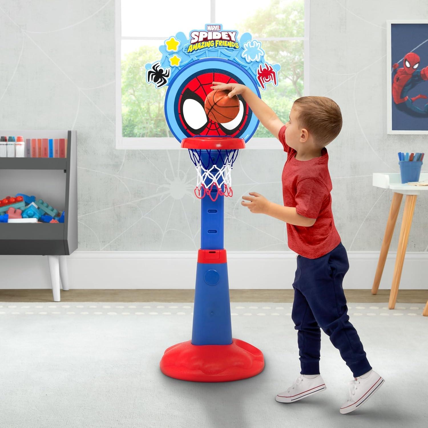 Spidey and His Amazing Friends Plastic Basketball Set by Delta Children – Includes Basketball Hoop, 1 Basketball and Ball Pump