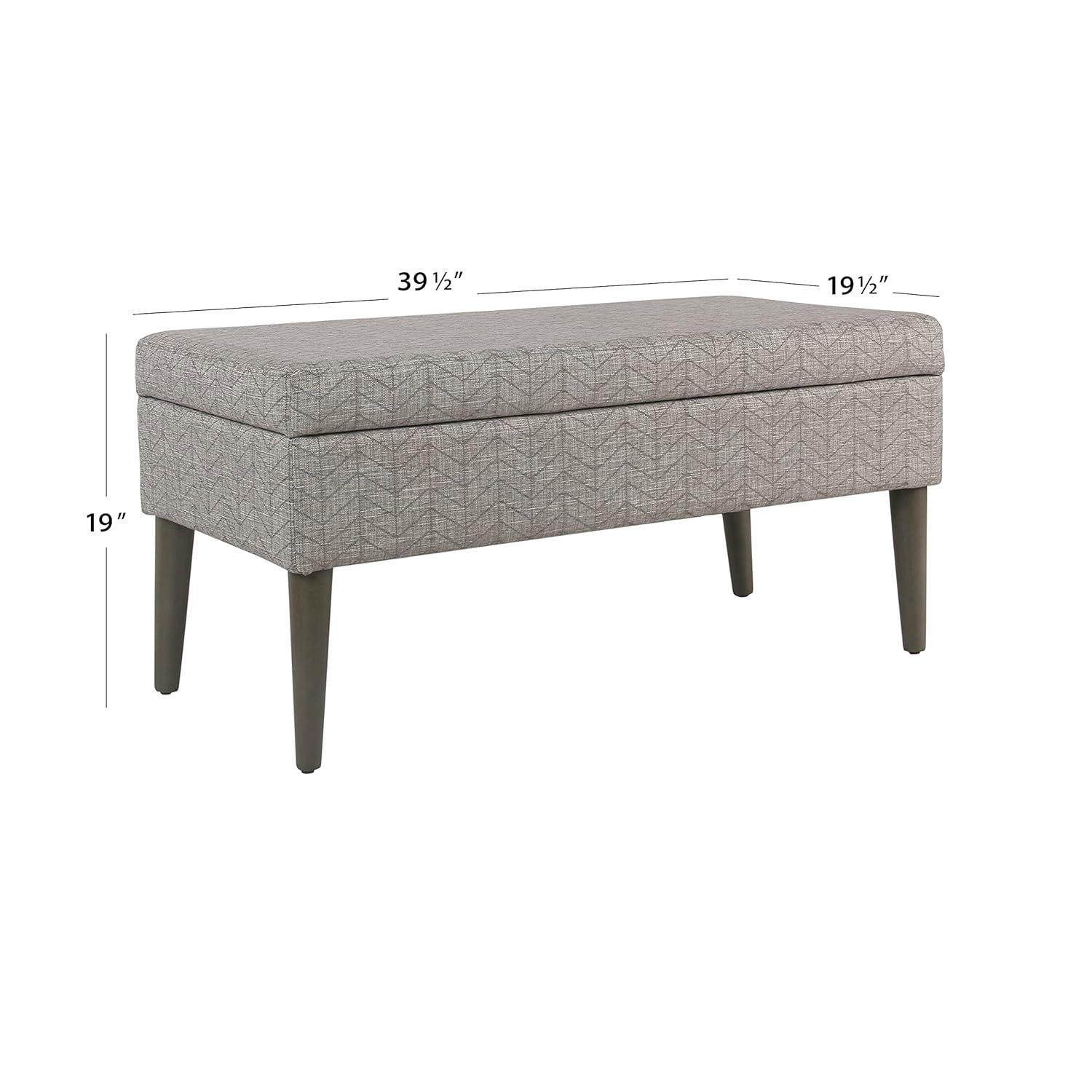 Mid Century Storage Bench Textured Gray - HomePop: Cushioned, Hinged Lid, Solid Wood Legs