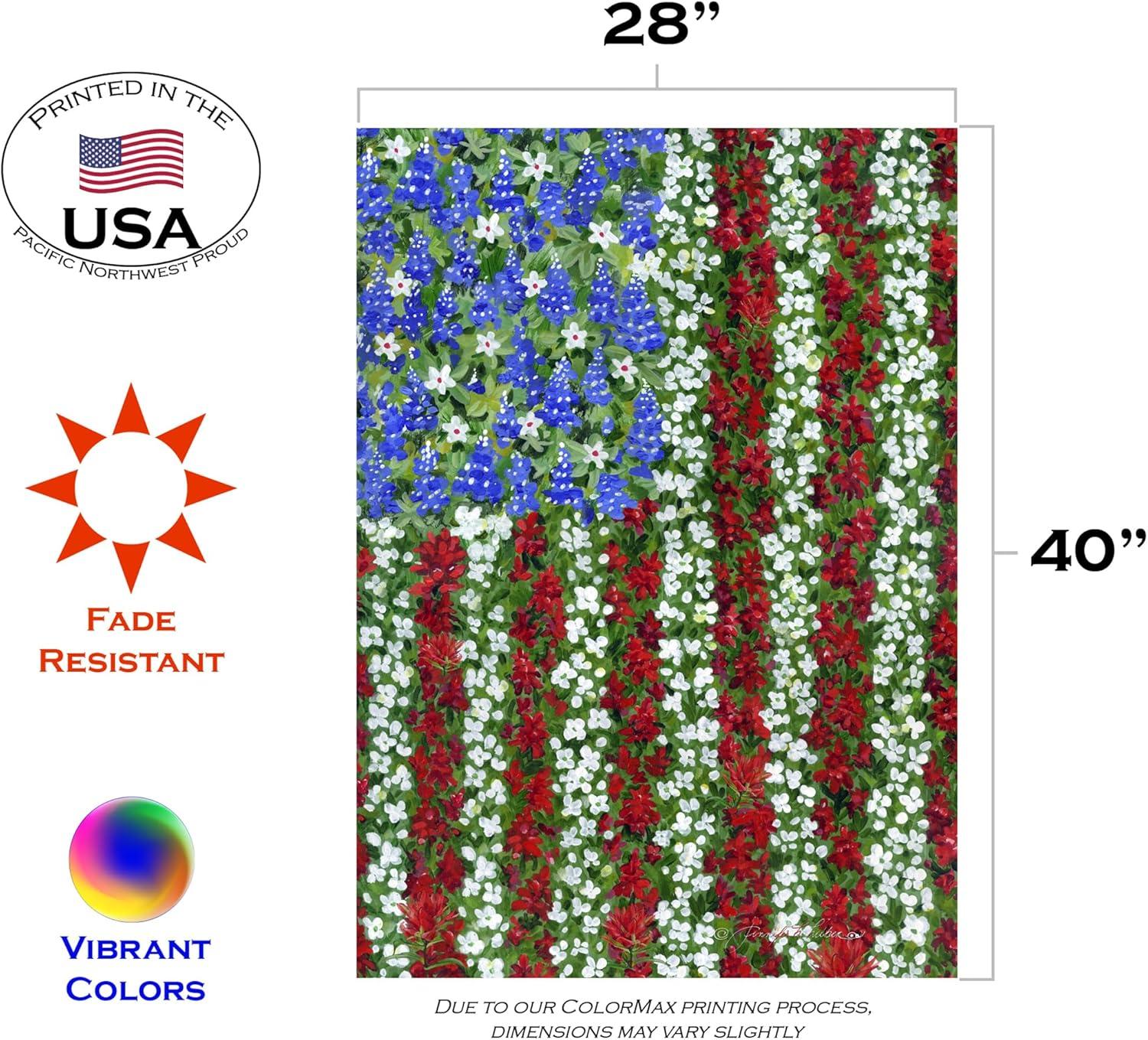 Field of Glory Patriotic Floral Polyester House Flag