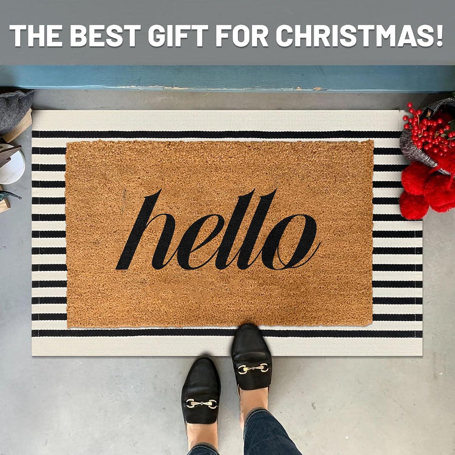 IOHOUZE Navy and White Striped Rug 2'x3' Front Door Rugs, Small Washable Area Rug for Front Porch, Spring Summer Doormats Outdoor Indoor, Cotton Rugs for Entryway Porch Entrance
