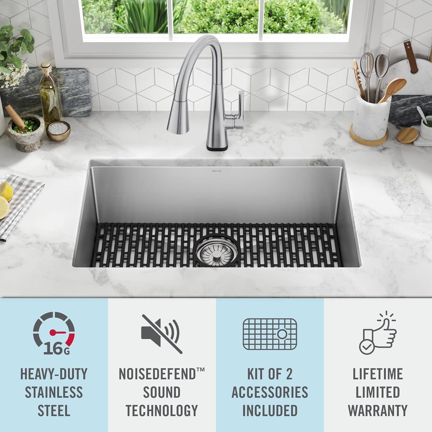 Delta Lenta™ Undermount 16 Gauge Stainless Steel Single Bowl Kitchen Sink with Accessories