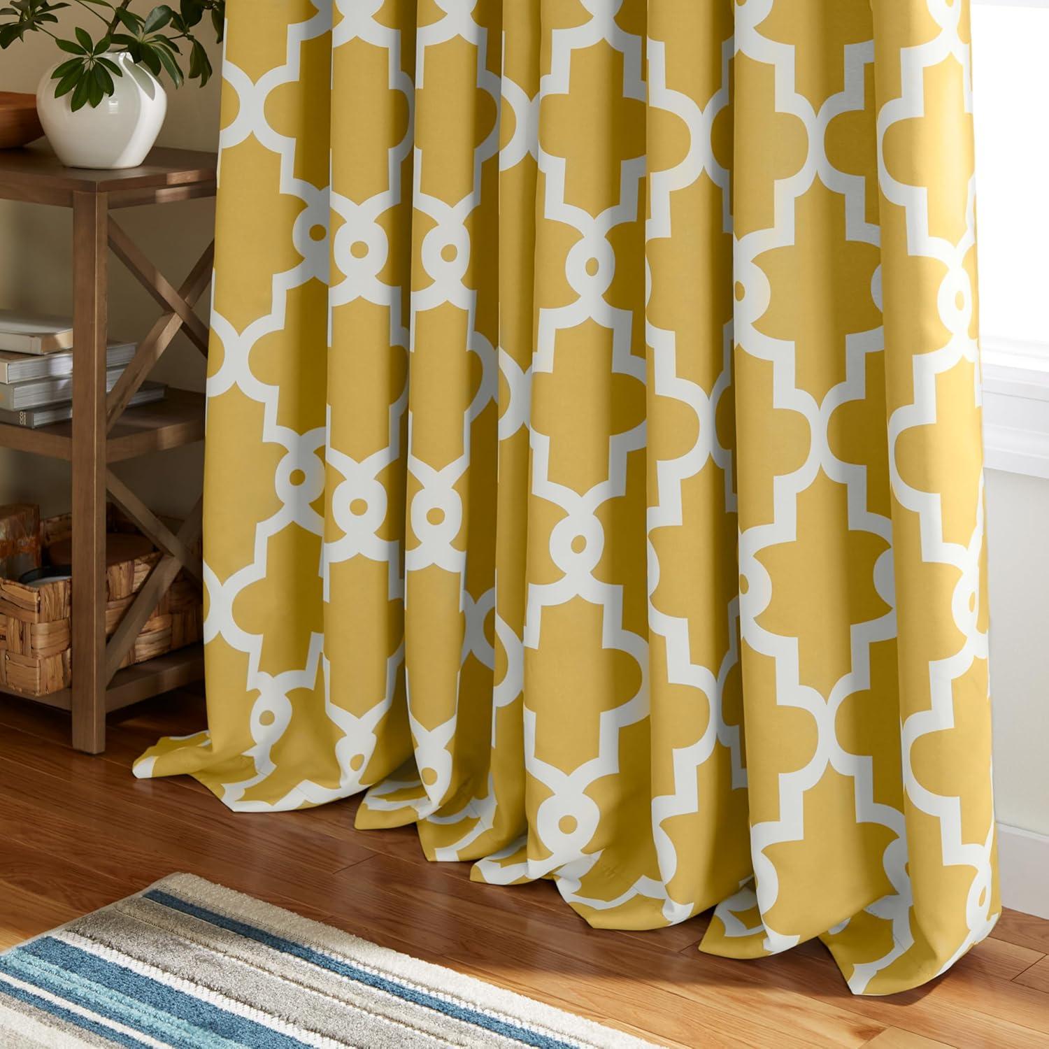 Exclusive Home Ironwork Sateen Woven Room Darkening Blackout Grommet Top Curtain Panel Pair, 52"x84", Sundress Yellow