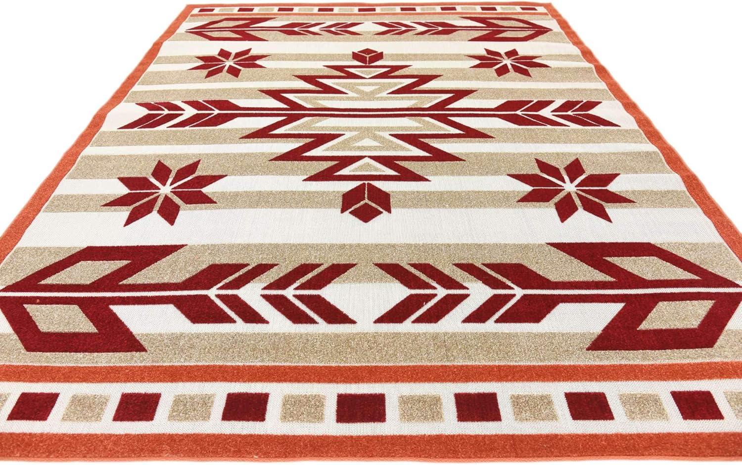 Burgundy and Beige Geometric 8' x 10' Outdoor Area Rug