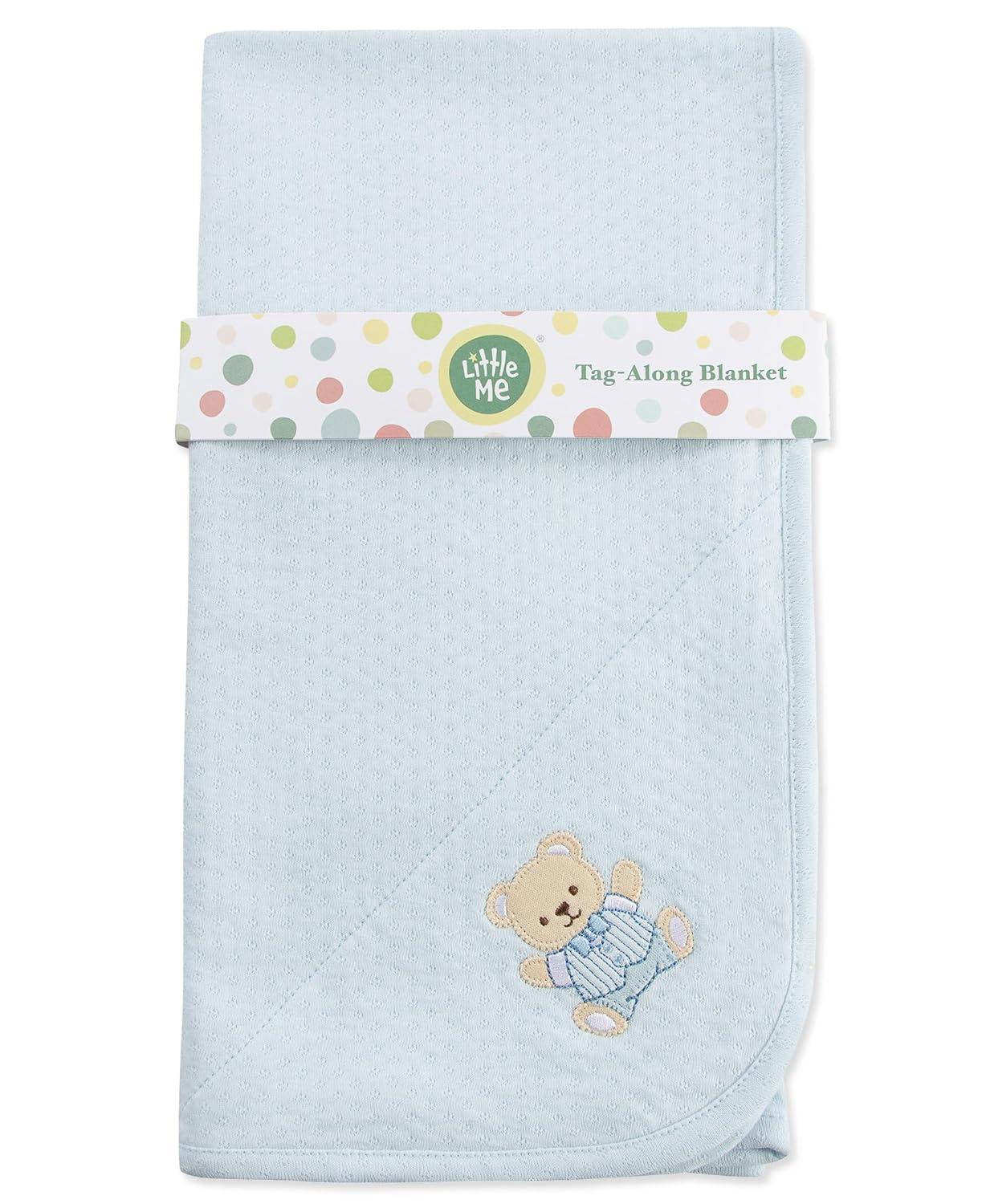 Light Blue Cotton Baby Blanket with Cute Bear Patch
