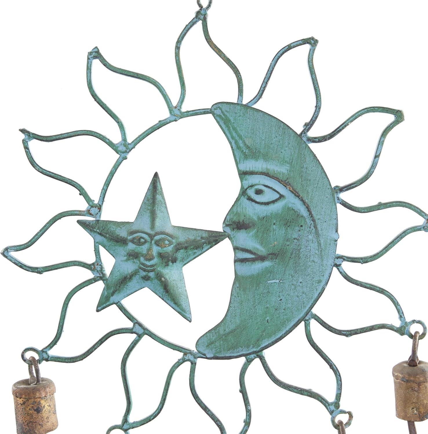 DecMode 13" Teal Metal Sun and Moon Windchime with Bells