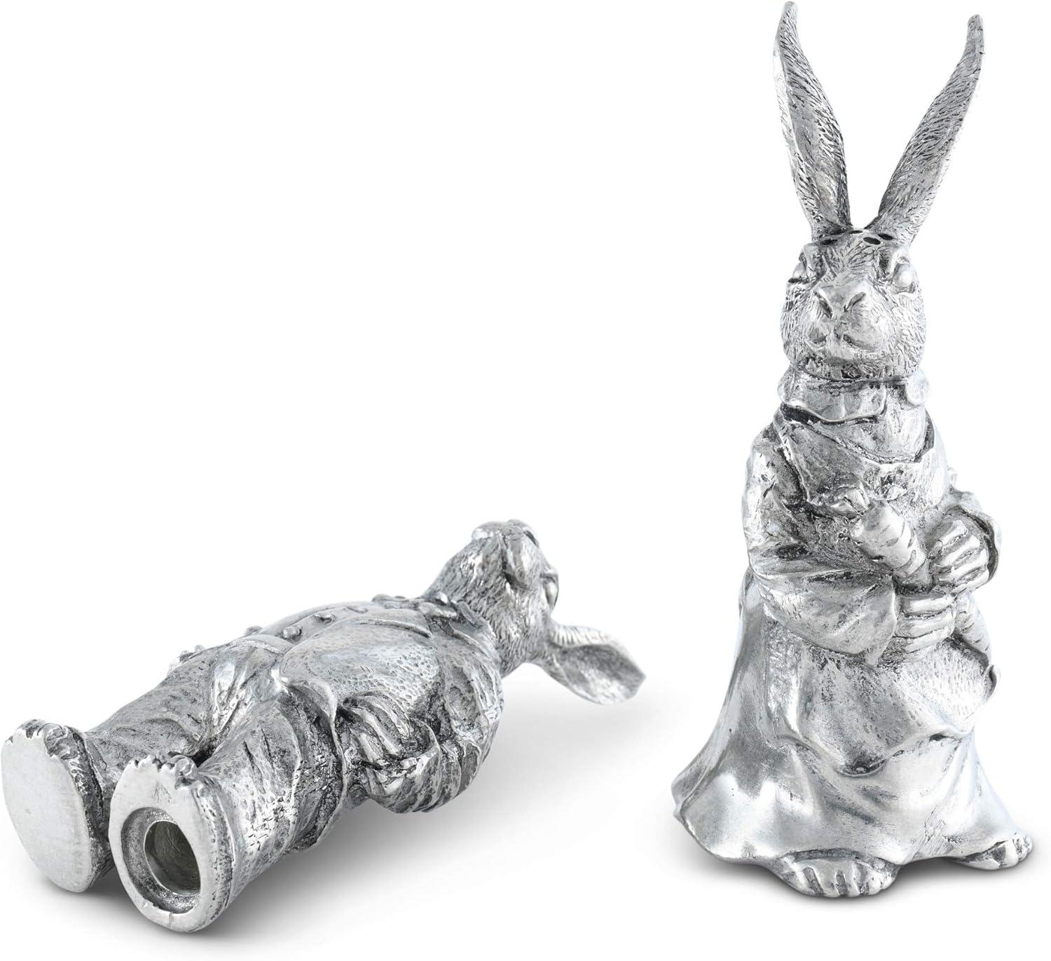 Vagabond House Garden Friends Easter Pewter Dressed Rabbits Salt and Pepper Shakers Set