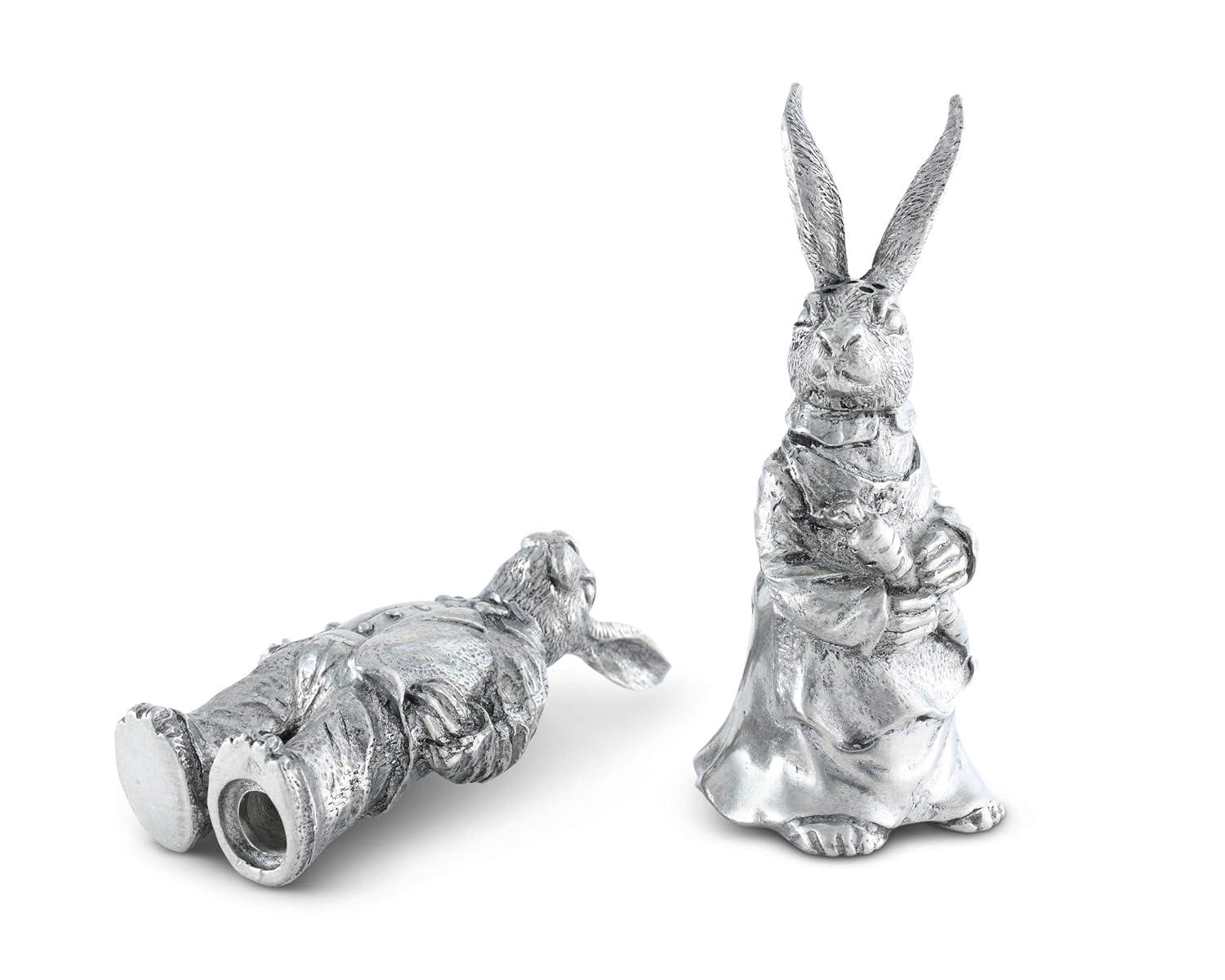 Vagabond House Garden Friends Easter Pewter Dressed Rabbits Salt and Pepper Shakers Set