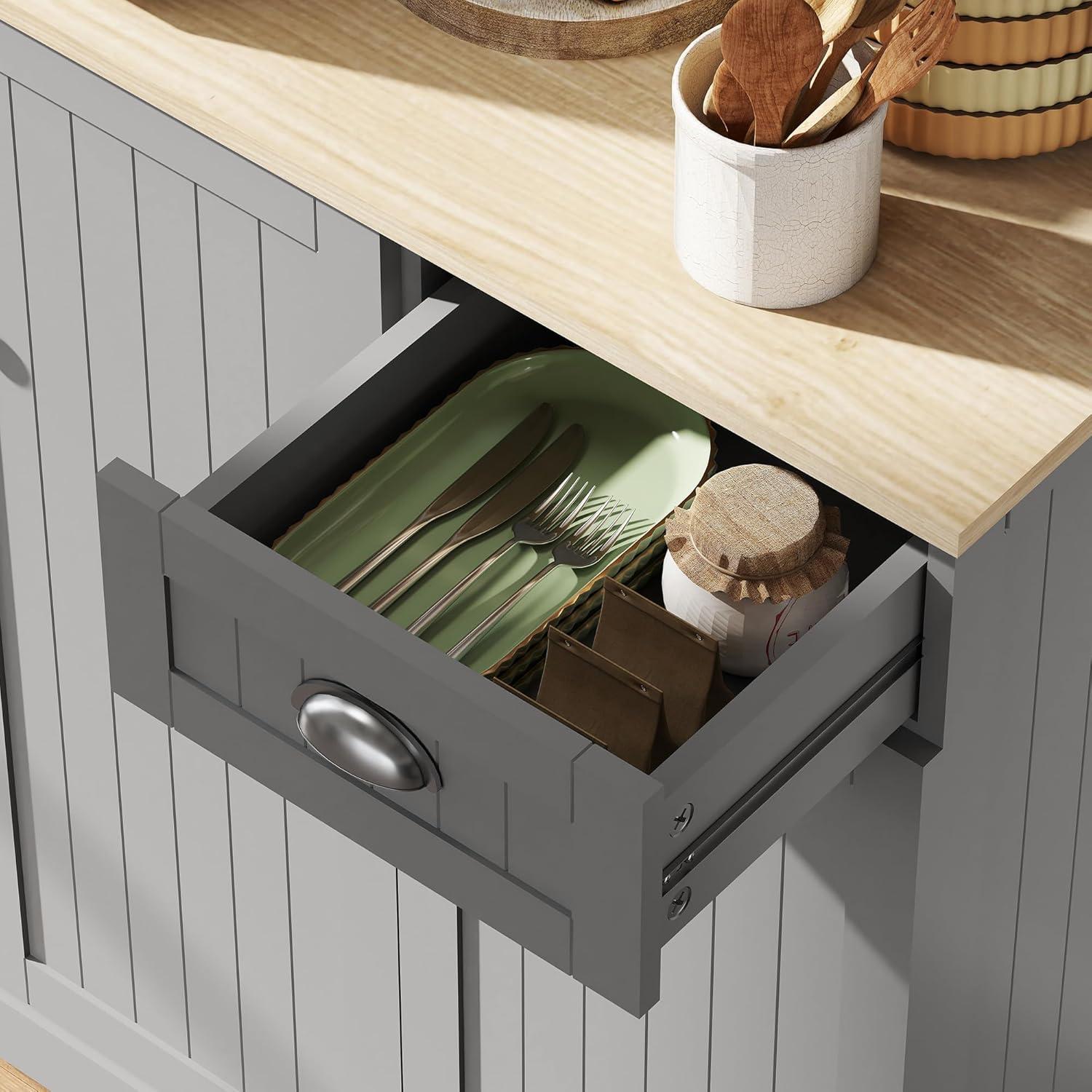 Lark Manor™ 71" Buffet With Hutch, Modern Farmhouse Kitchen Pantry Storage Cabinet With Microwave Oven Countertop, Drawer, And Cupboard, Black