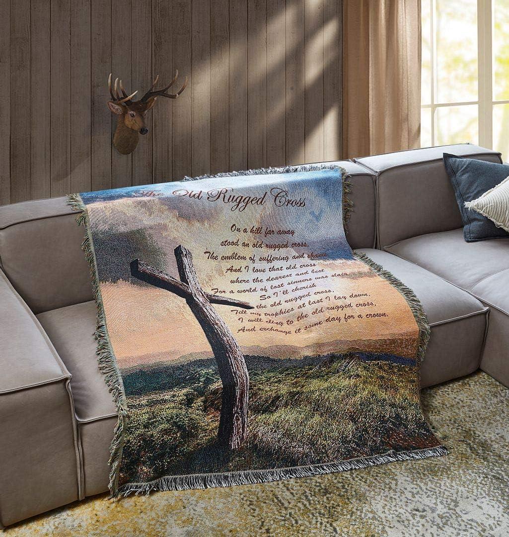 Virah Bella - Inspirational Tapestry Throw Blanket 50"x60" - Fringed Woven Tapestry Throw - Cozy & Beautiful Religious-Themed Blanket - Old Rugged Cross