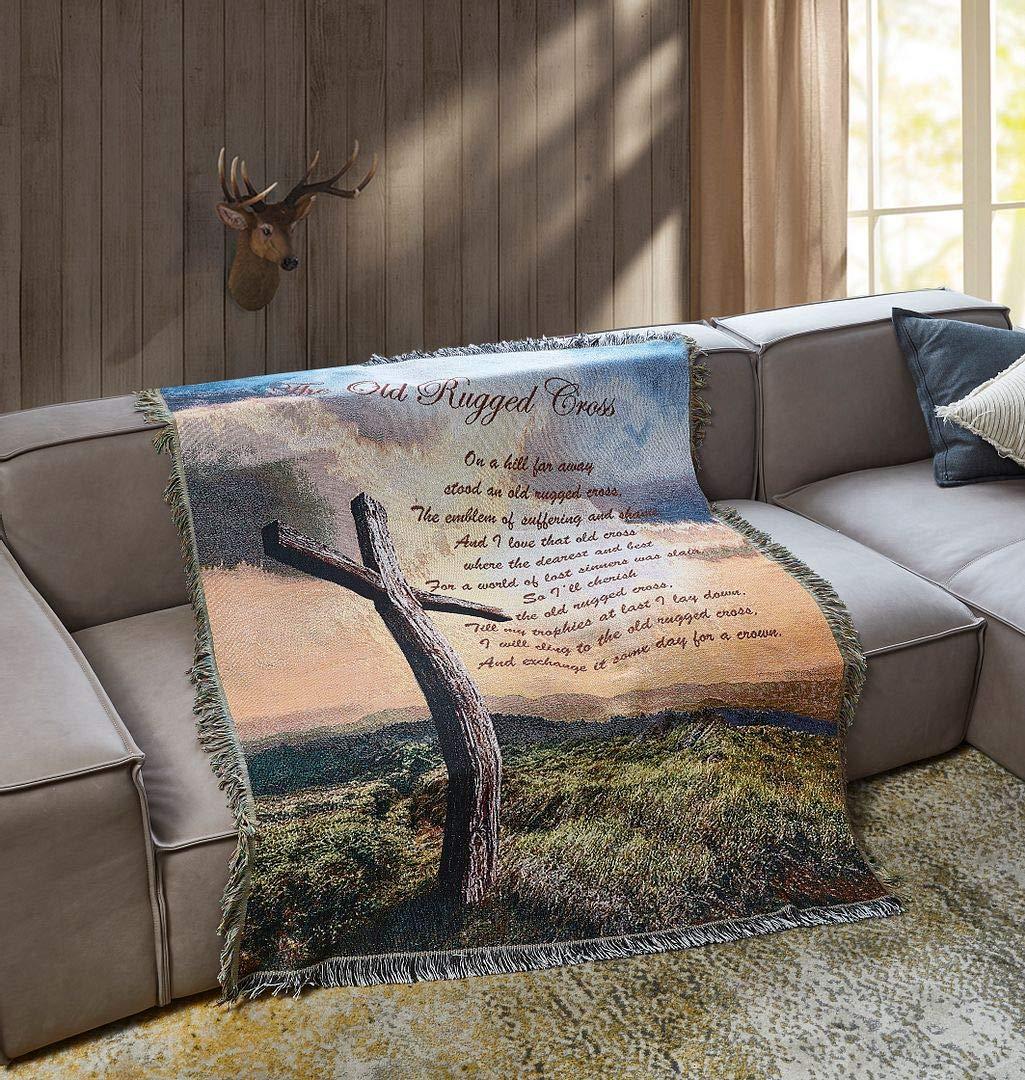 Virah Bella - Inspirational Tapestry Throw Blanket 50"x60" - Fringed Woven Tapestry Throw - Cozy & Beautiful Religious-Themed Blanket - Old Rugged Cross