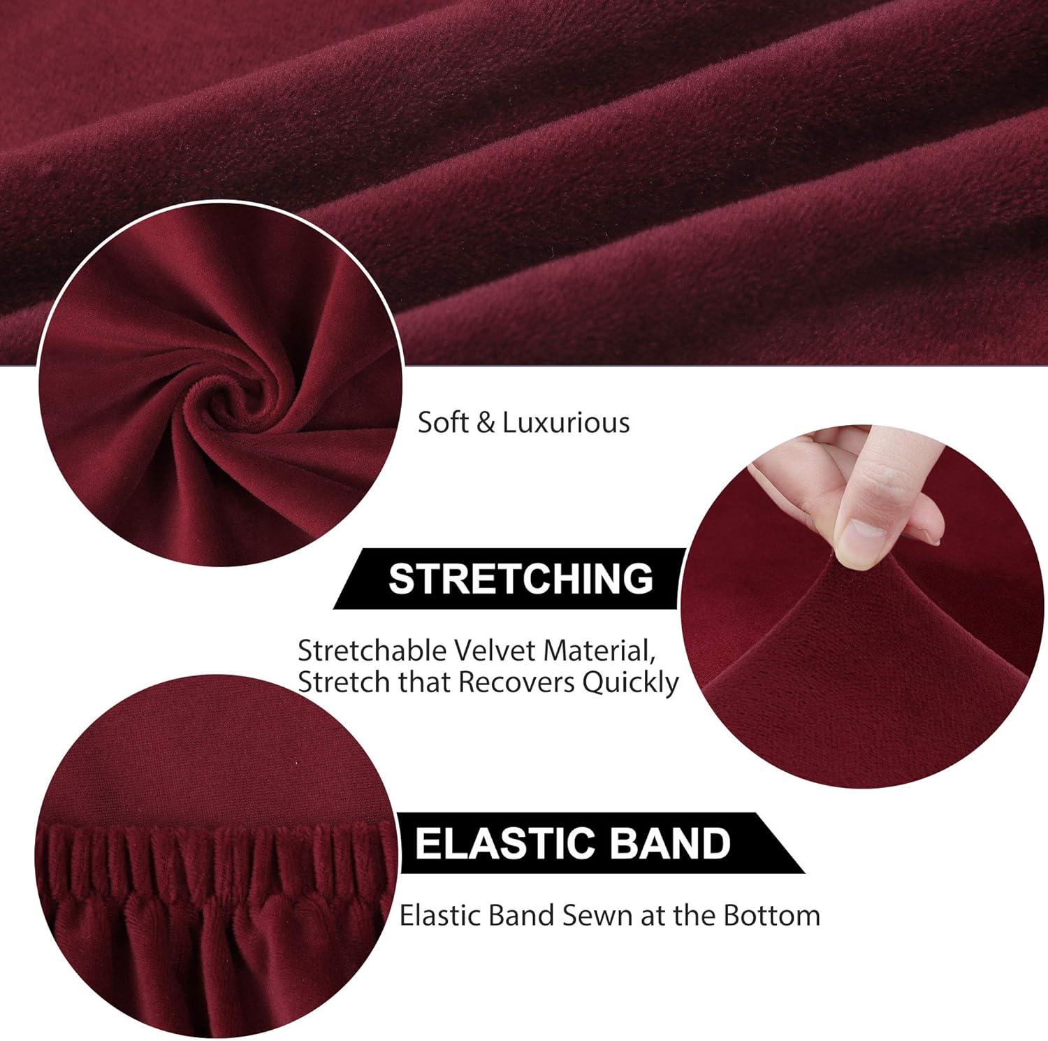 PiccoCasa Velvet Stretchable Printed Dining Room Chairs Slipcover 18" x 18" 6 Pcs Burgundy