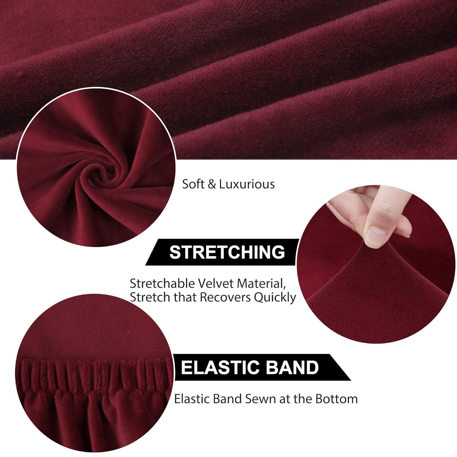 PiccoCasa Velvet Stretchable Printed Dining Room Chairs Slipcover 18" x 18" 6 Pcs Burgundy