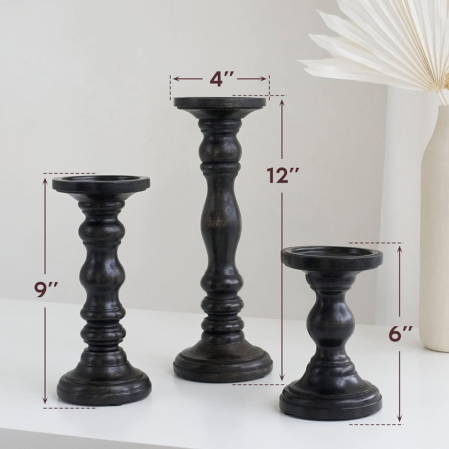 Black Wooden Tabletop Candlestick Set of 3