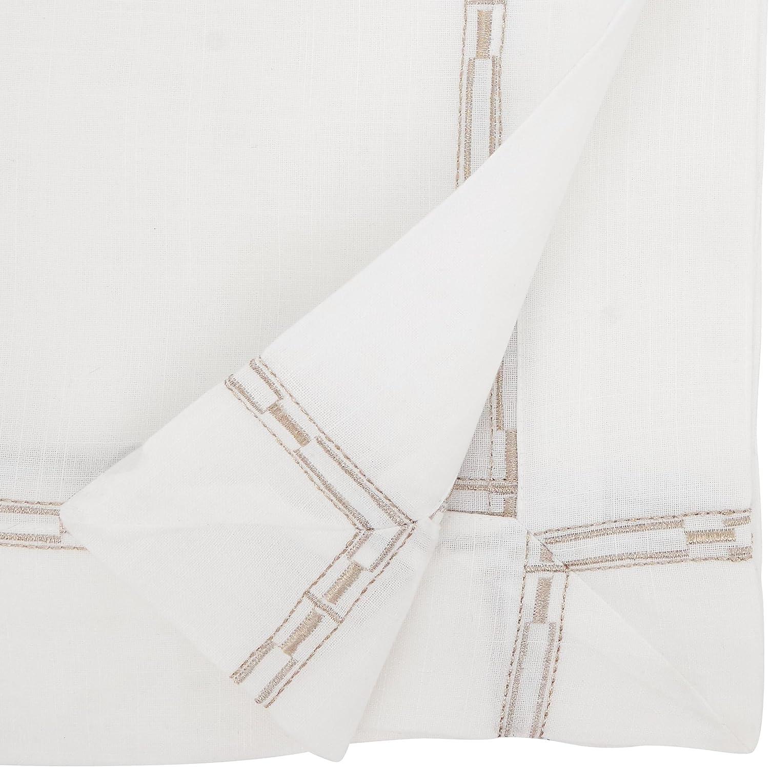 Elegant White Tablecloth with Gold Embroidered Border, 72" x 180"