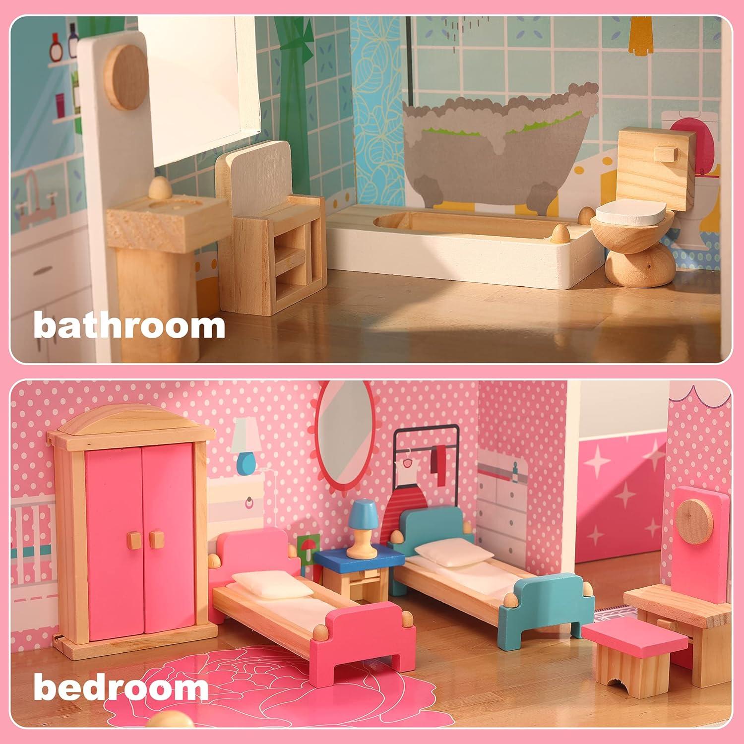 Small Multicolor Wooden Dollhouse Furniture Set