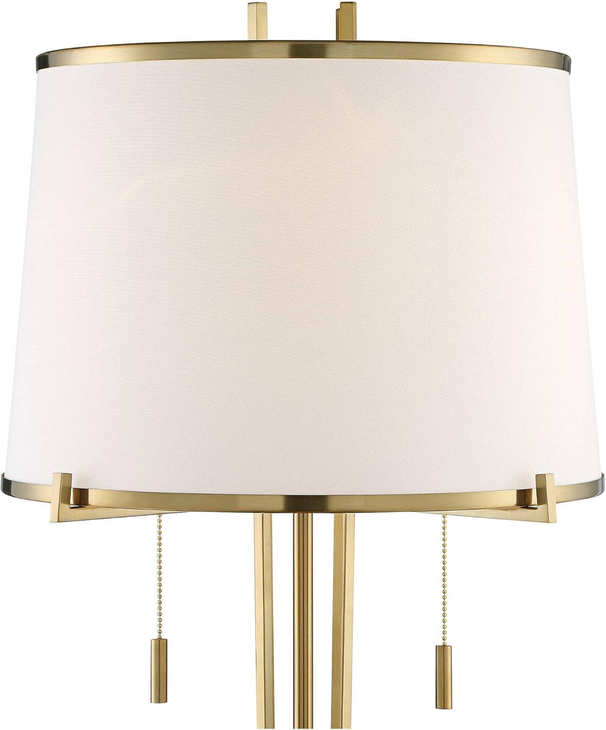 Possini Euro Design Palisade Modern Floor Lamp 64" Tall Satin Brass Metal Trimmed Fabric Tapered Drum Shade for Living Room Bedroom Office House Home