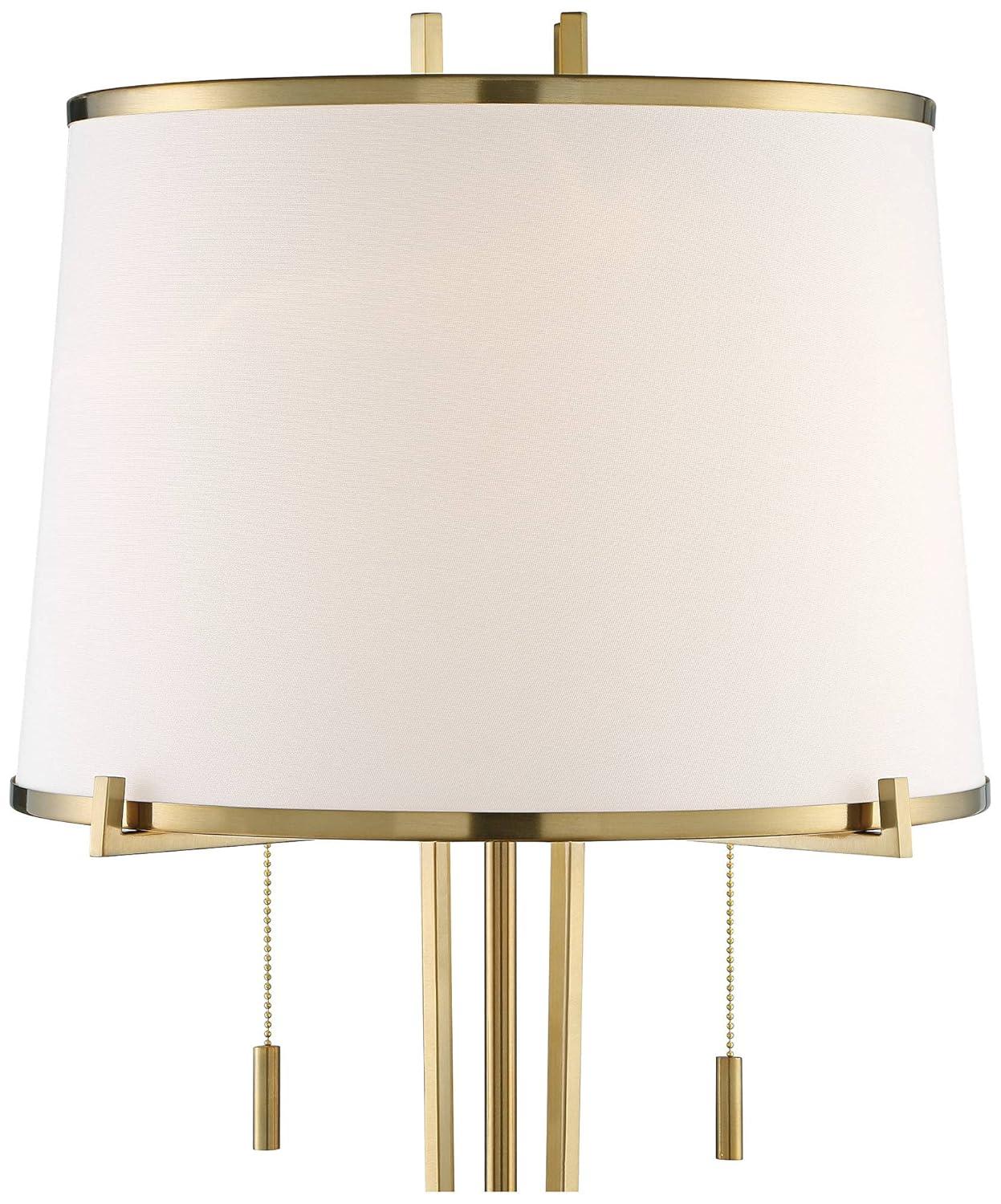Possini Euro Design Palisade Modern Floor Lamp 64" Tall Satin Brass Metal Trimmed Fabric Tapered Drum Shade for Living Room Bedroom Office House Home