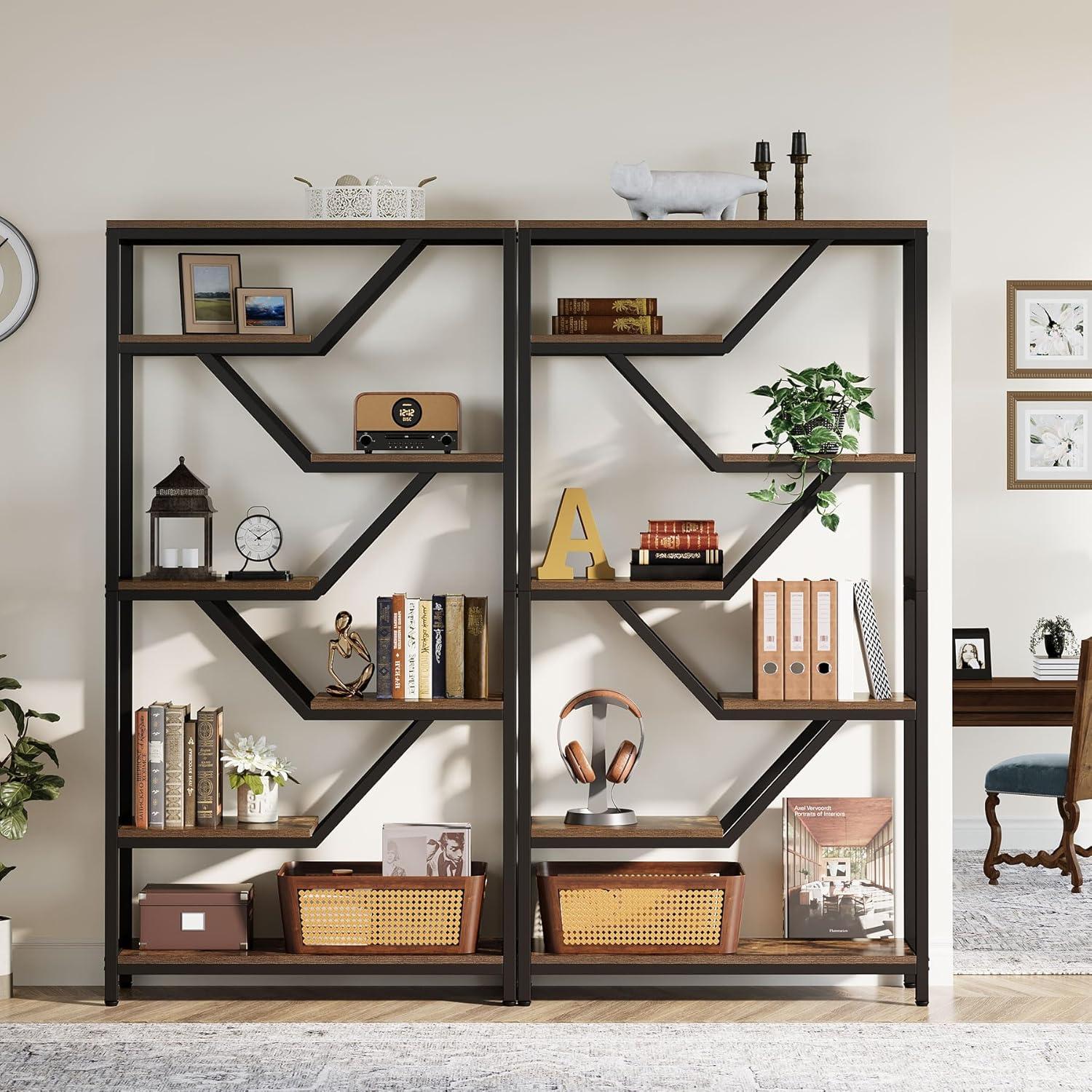Tribesigns 6-Tier Bookshelf, 72-Inch Tall Industrial Open Storage Organizer, Freestanding Wood Display Rack with Metal Frame for Living Room, Brown