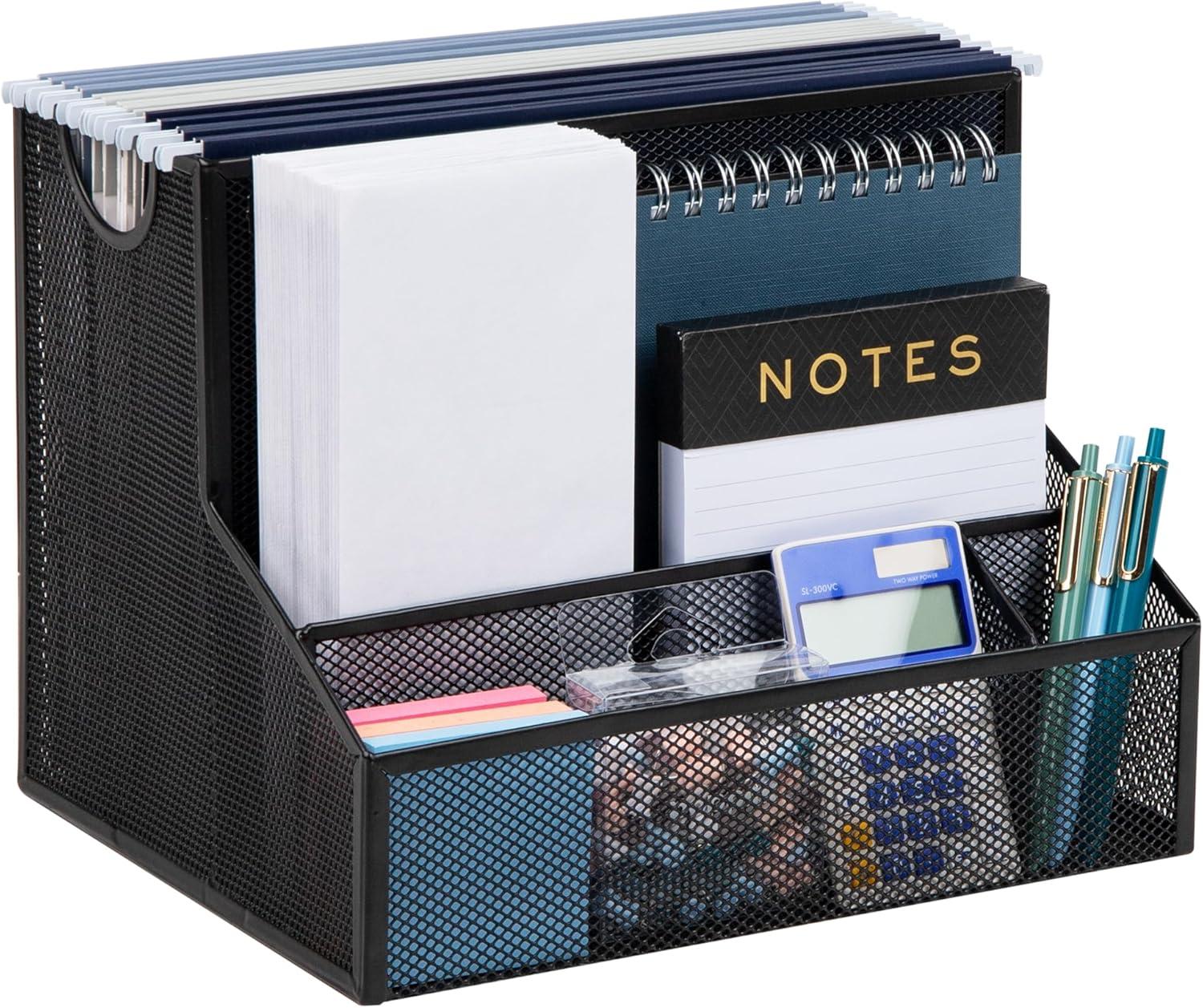 Black Metal Mesh Vertical Desk Organizer with 2 Compartments