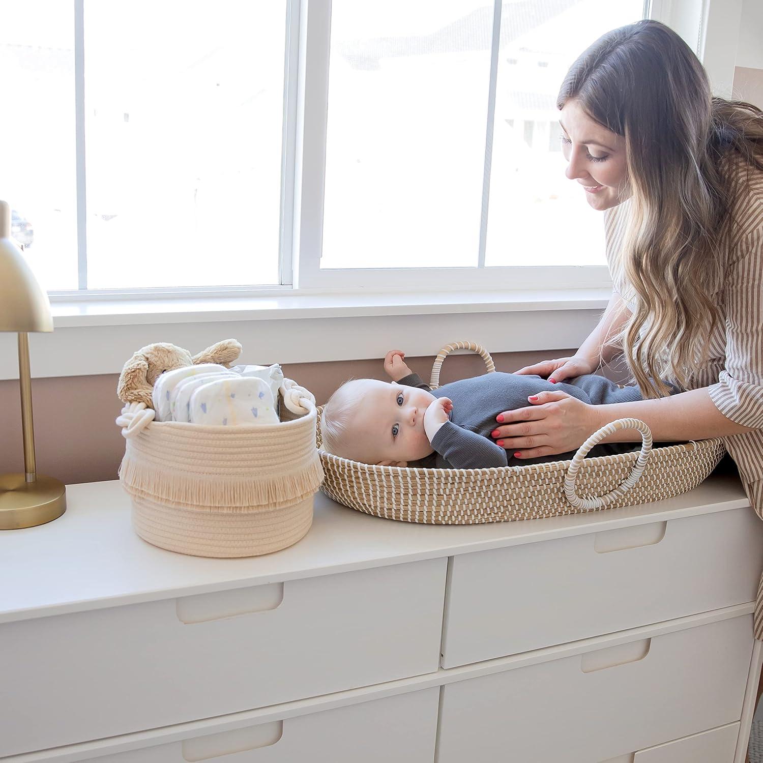 NaturalCozy 3-Piece Boho Decor Storage Basket Set – Cotton Rope Woven Baskets for Organizing! Small Baby Stuff, Shower, Gift Basket, Nursery Planter, Toy Shelves