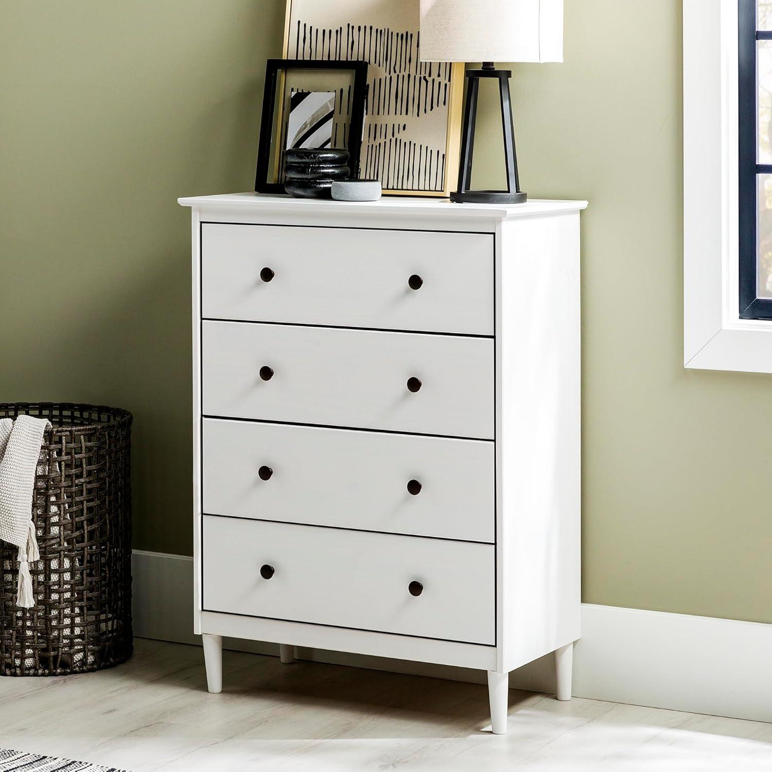 Walker Edison Traditional Solid Wood 4 Drawer Dresser in White