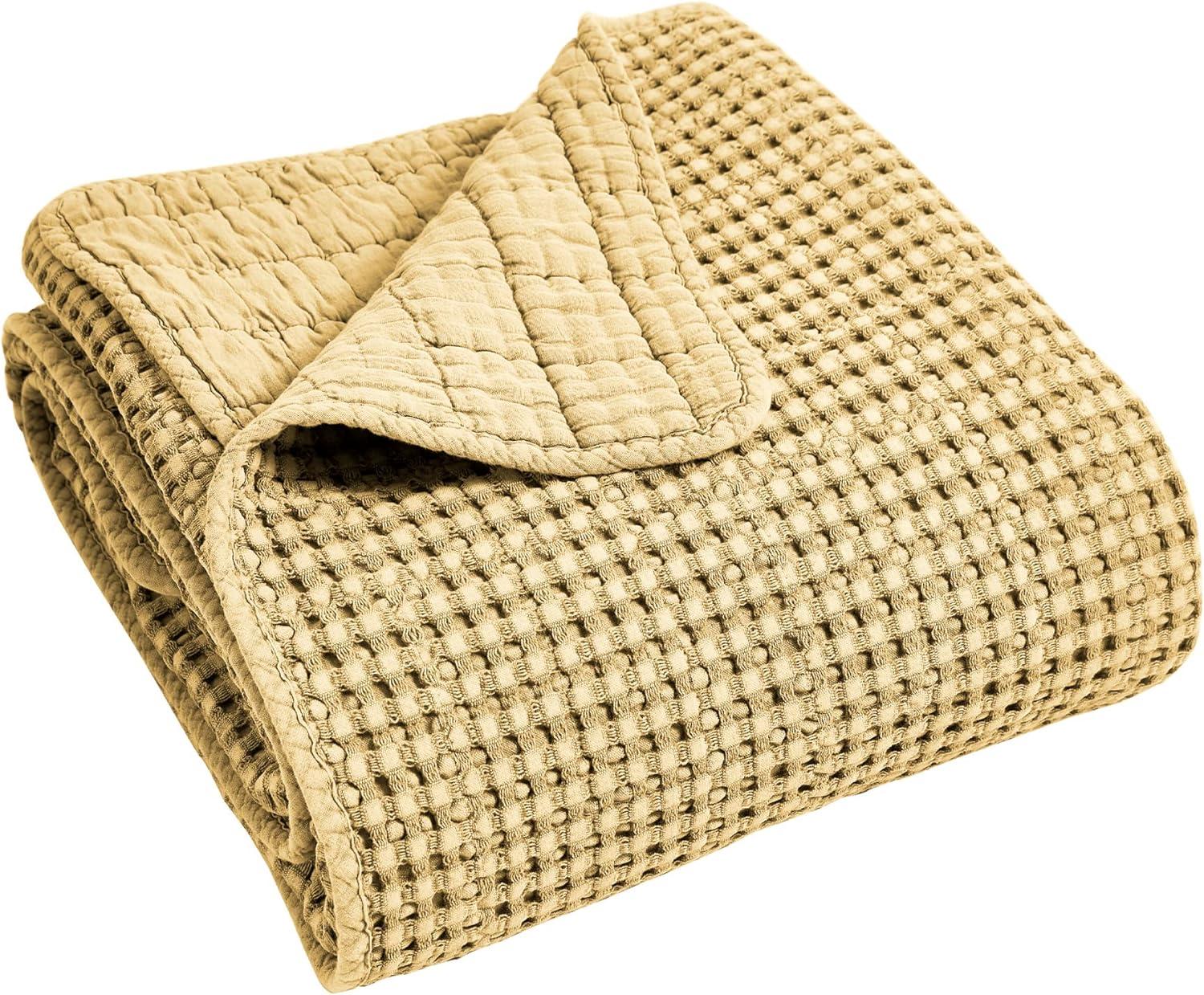 Ochre Cotton Sherpa Reversible Waffle Throw 50 x 60in