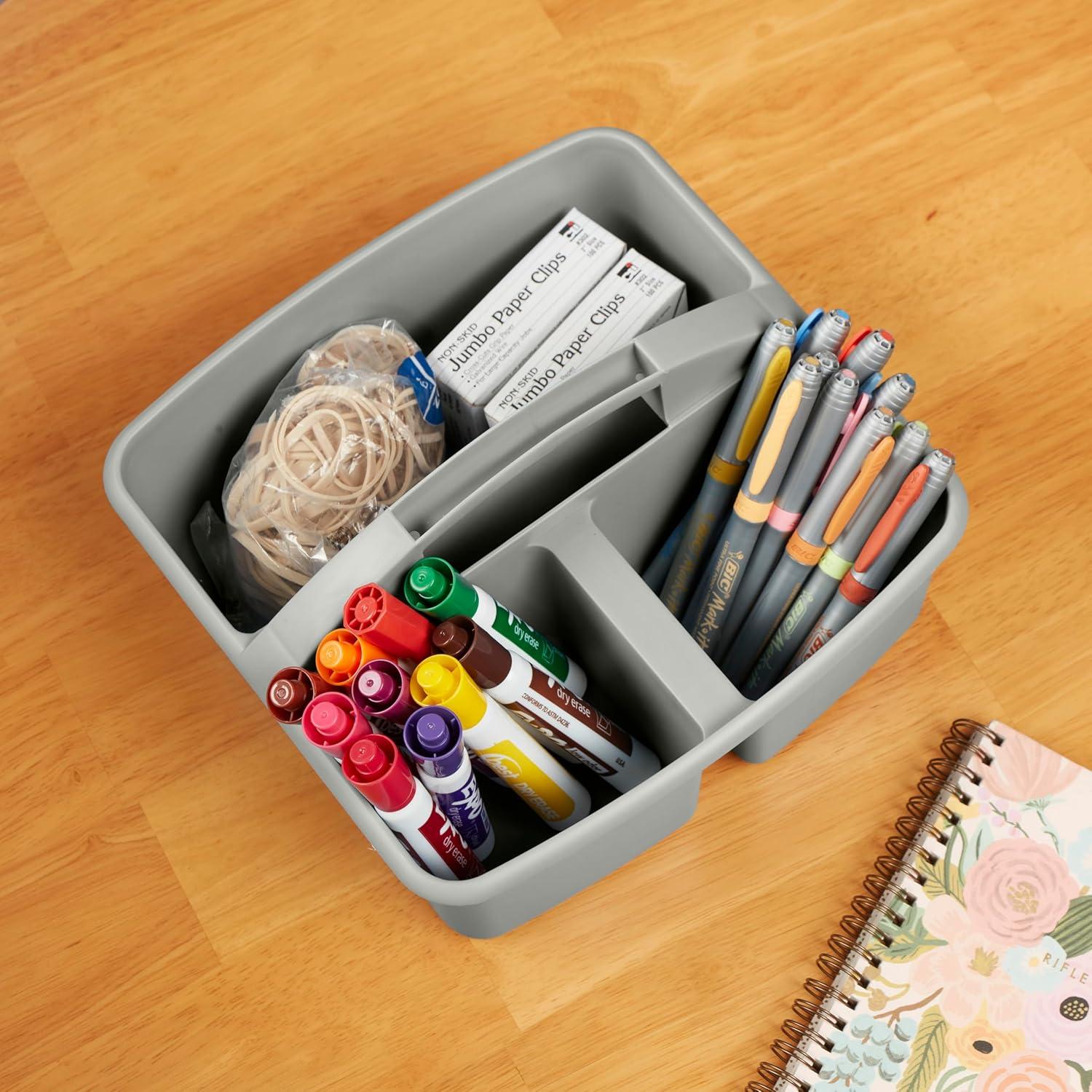 ECR4Kids 3-Compartment Storage Caddy, Grey, 6-Pack