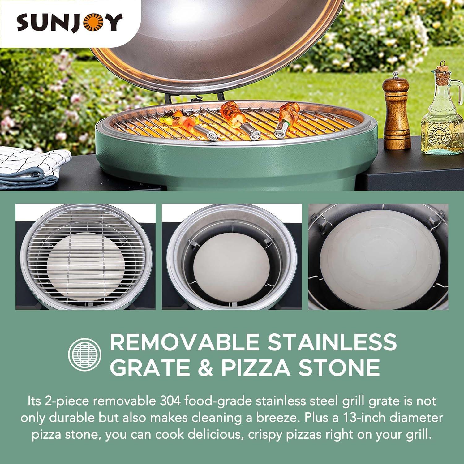 Charcoal Grill 20-Inch Kamado Grill Outdoor Egg Grill with Pizza Stone, Ultimate BBQ Grill and Smoke