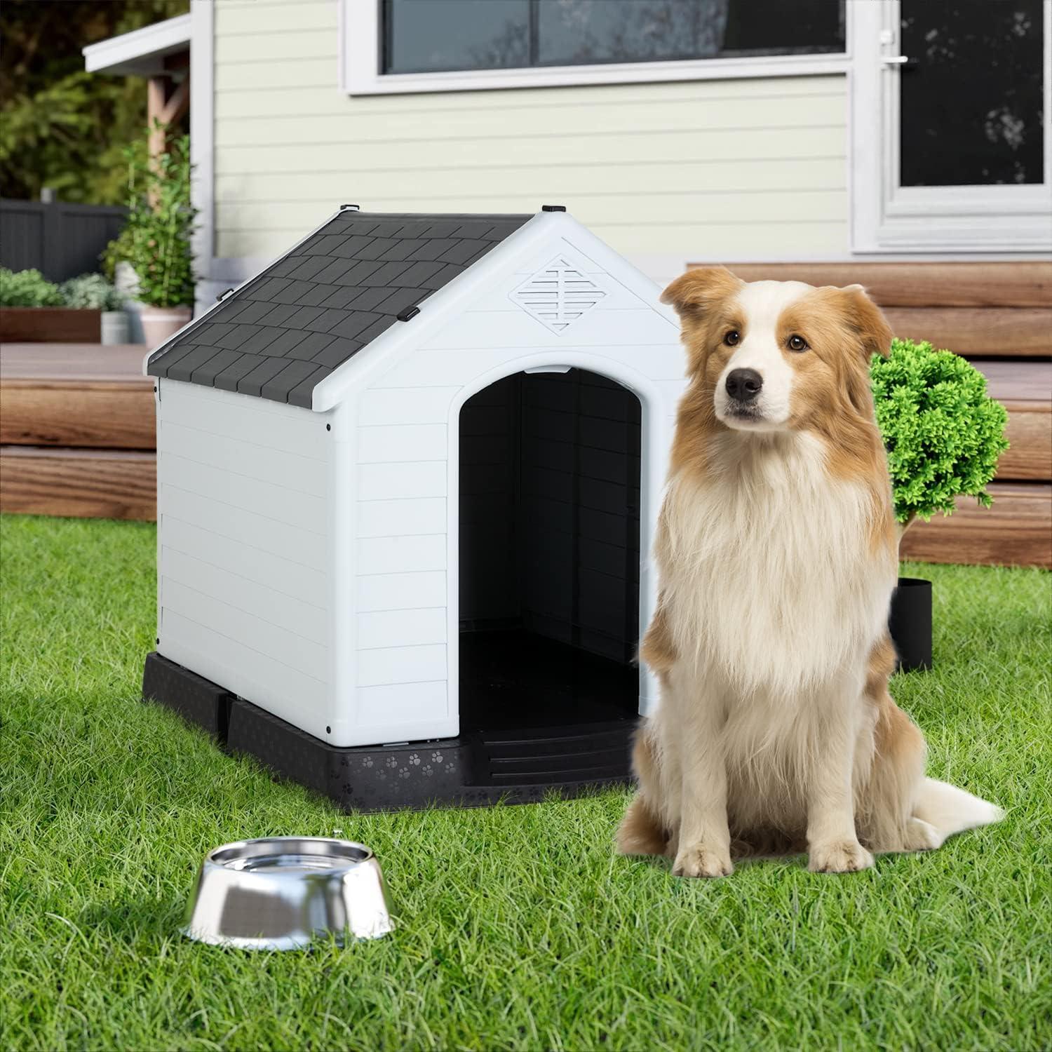 BestPet 32" Insulated Dog House, Durable Plastic, Indoor/Outdoor, Weatherproof, Air Vents, Elevated Floor, Grey