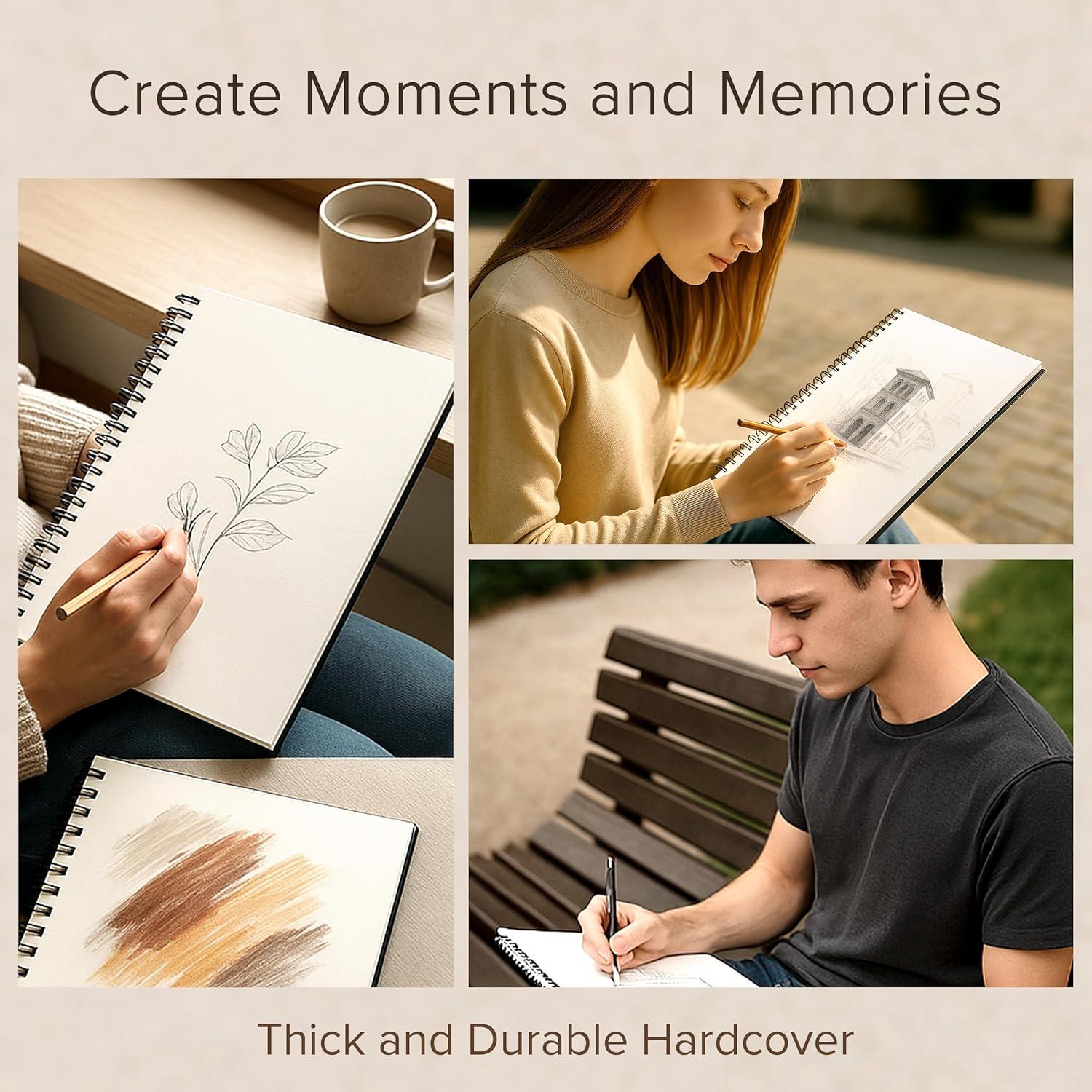 Artist’s Sketchbook Hardcover – 200GSM Very Thick Paper – Large, Spiral Sketch Book for Drawing and Mixed Media – Sketch Pad, Art Book - 11.4 x16.5, 40 Sheets / 80 Pages