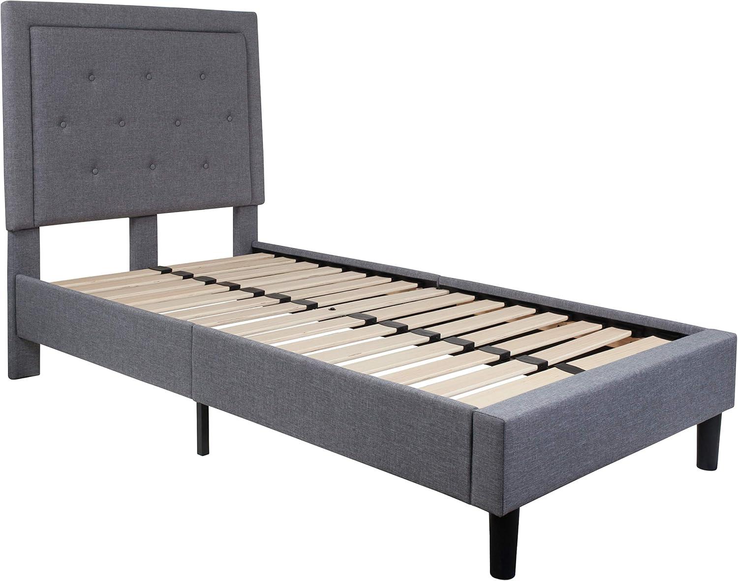 Flash Furniture Roxbury Twin Size Tufted Upholstered Platform Bed in Light Gray Fabric