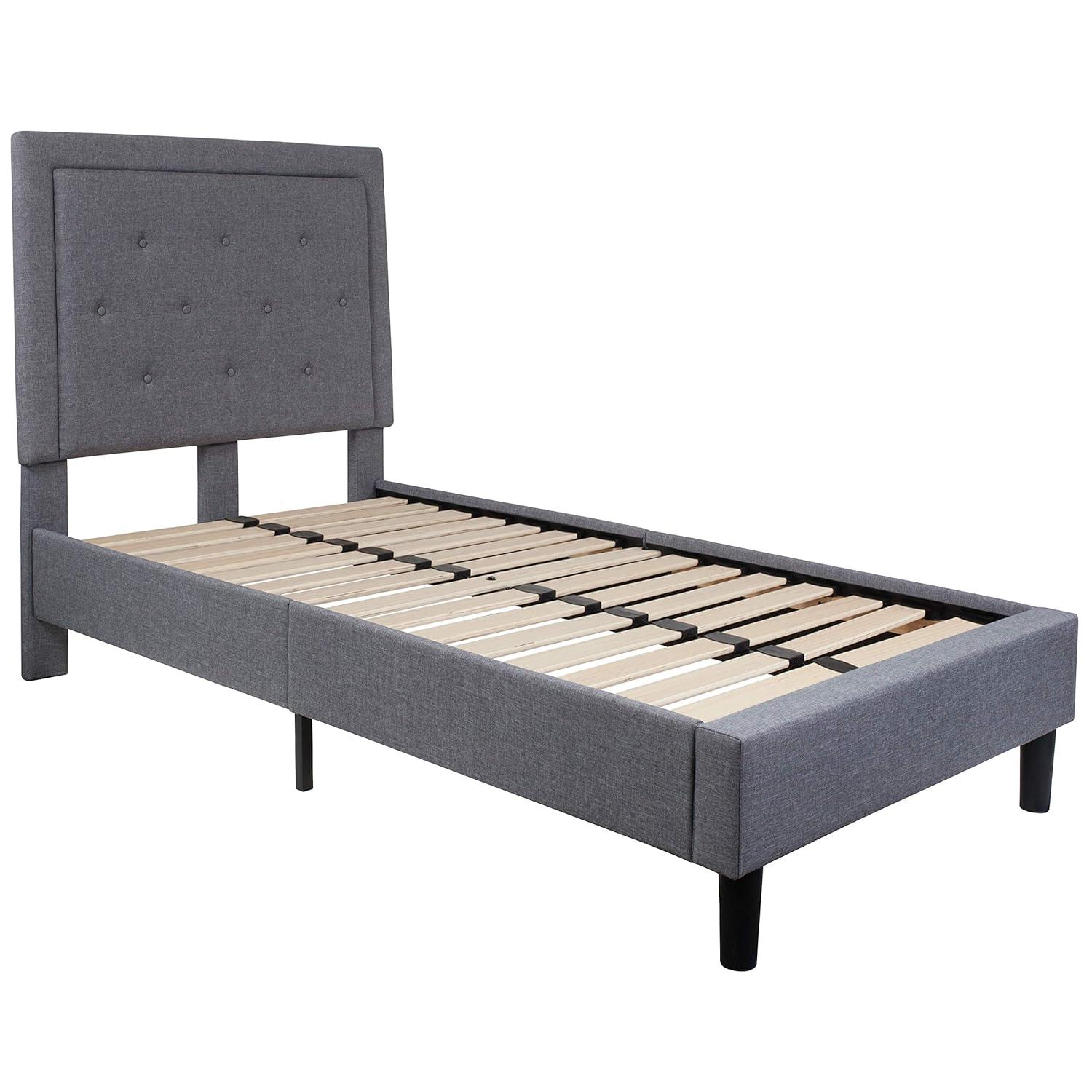Flash Furniture Roxbury Twin Size Tufted Upholstered Platform Bed in Light Gray Fabric